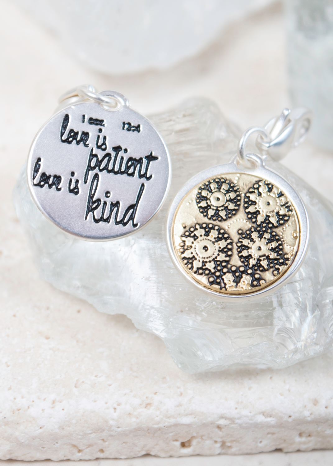 Silver 2-Tone Medallion - Floral "Love Is..."