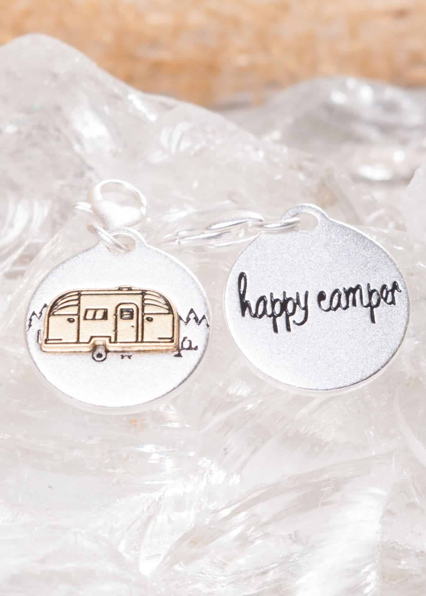 Silver 2-Tone Medallion - Happy Camper, Camper