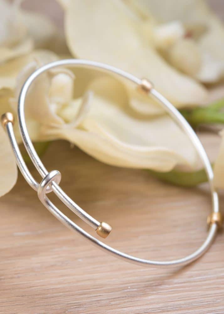 2-Tone Adjustable Bangle - Silver with Gold