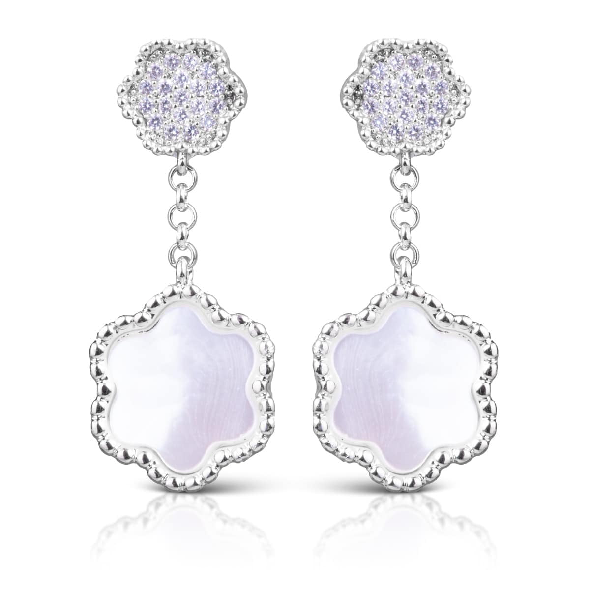 CZ/Mother of Pearl Clover Earrings