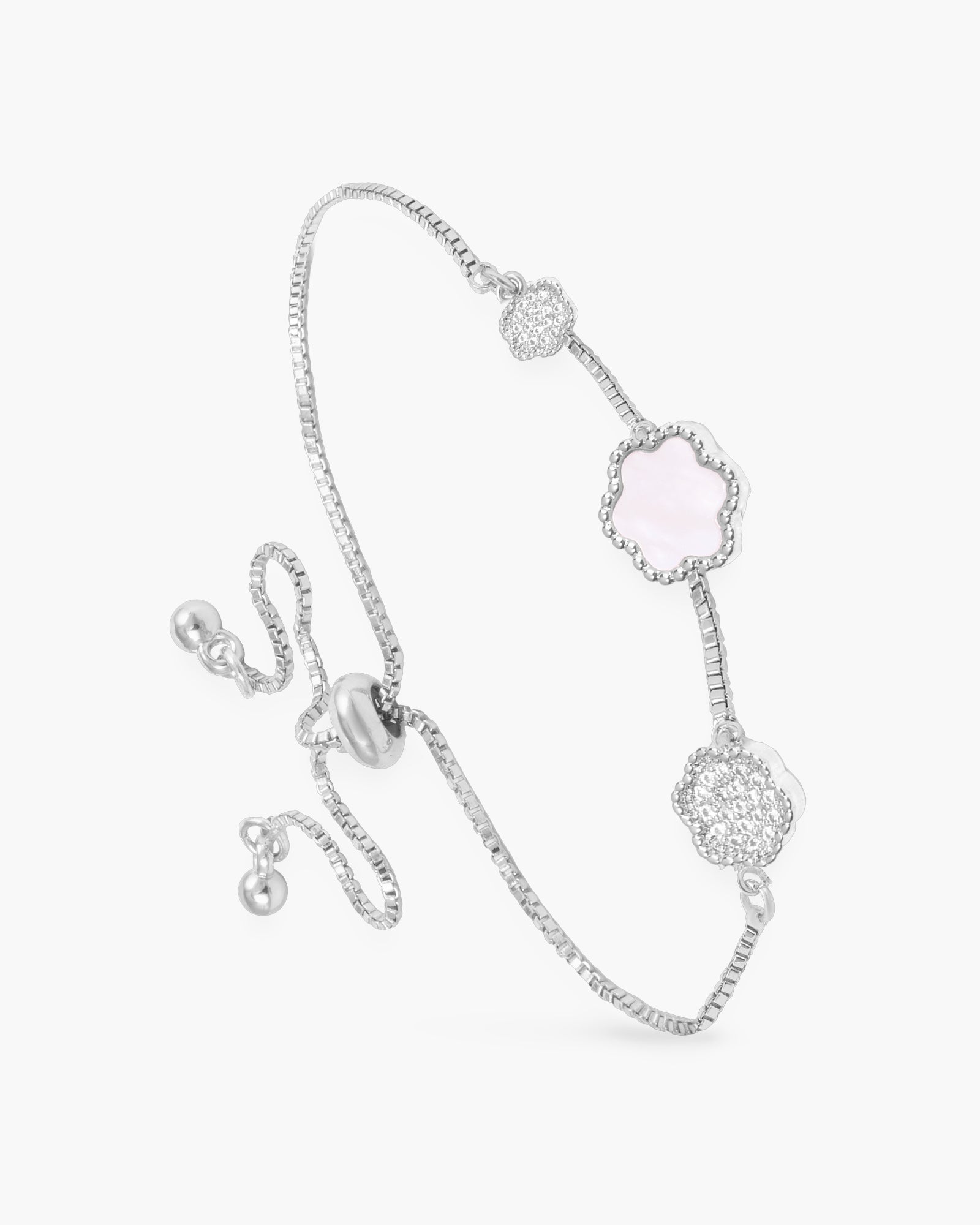 CZ/Mother of Pearl Clover Pull-Cord Bracelet