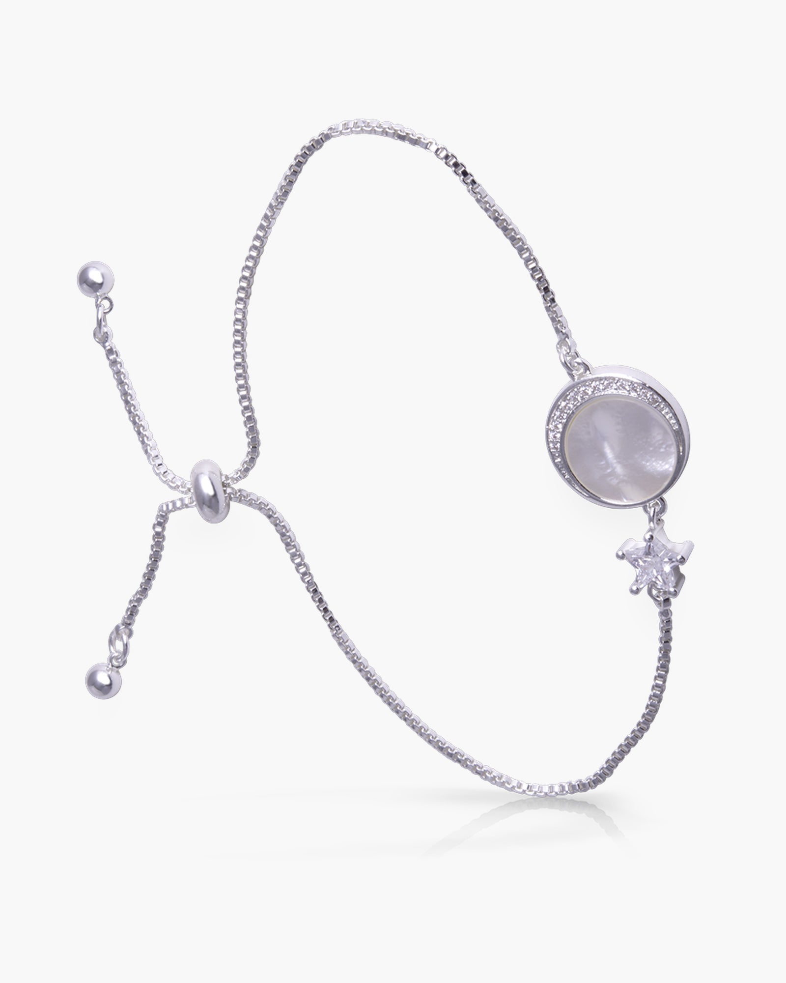 Crescent Moon Star MOP Bracelet - Silver
