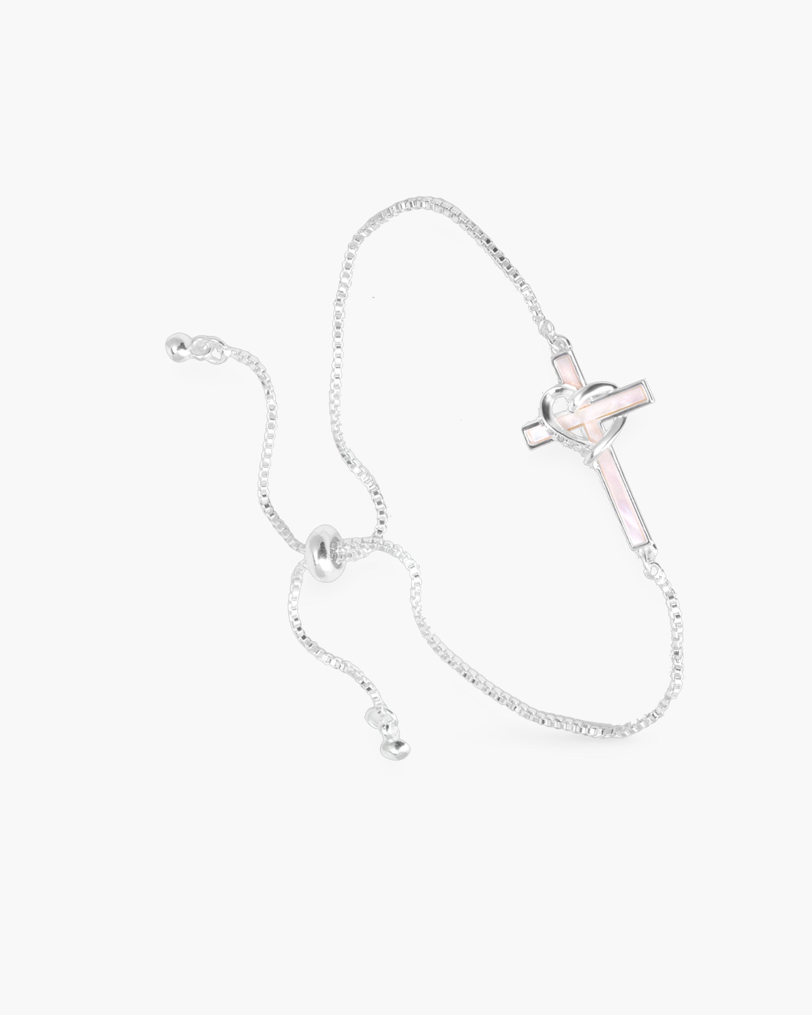 MOP Cross CZ Heart Bracelet - Silver