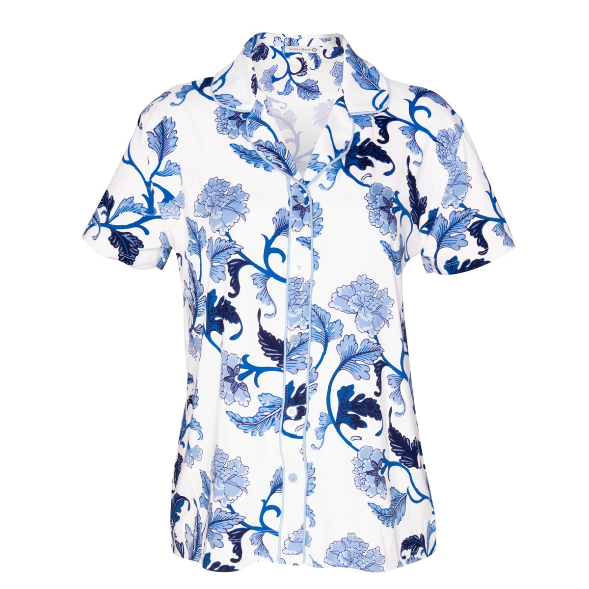 Blu Acanthus Leaf Pajama Top | Blue Flower PJs For Women