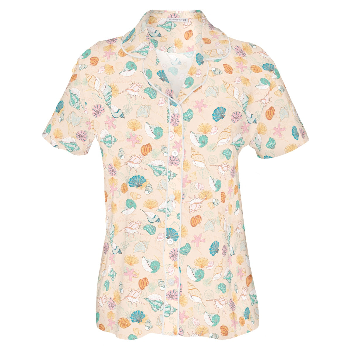 Shells In The Sand Pajama Top | Tan Coastal Beach PJs