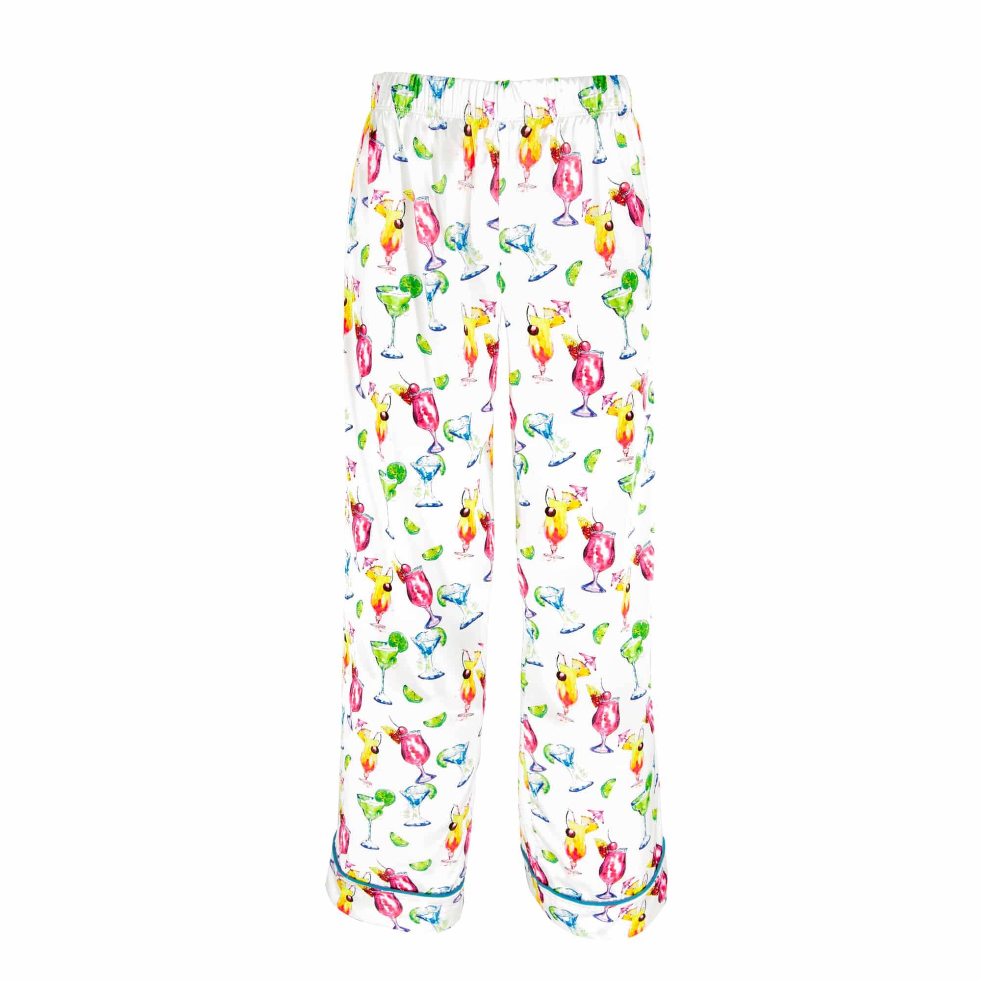 Dreamy Drinks Silky Satin Pajama Pants | White PJ Bottoms