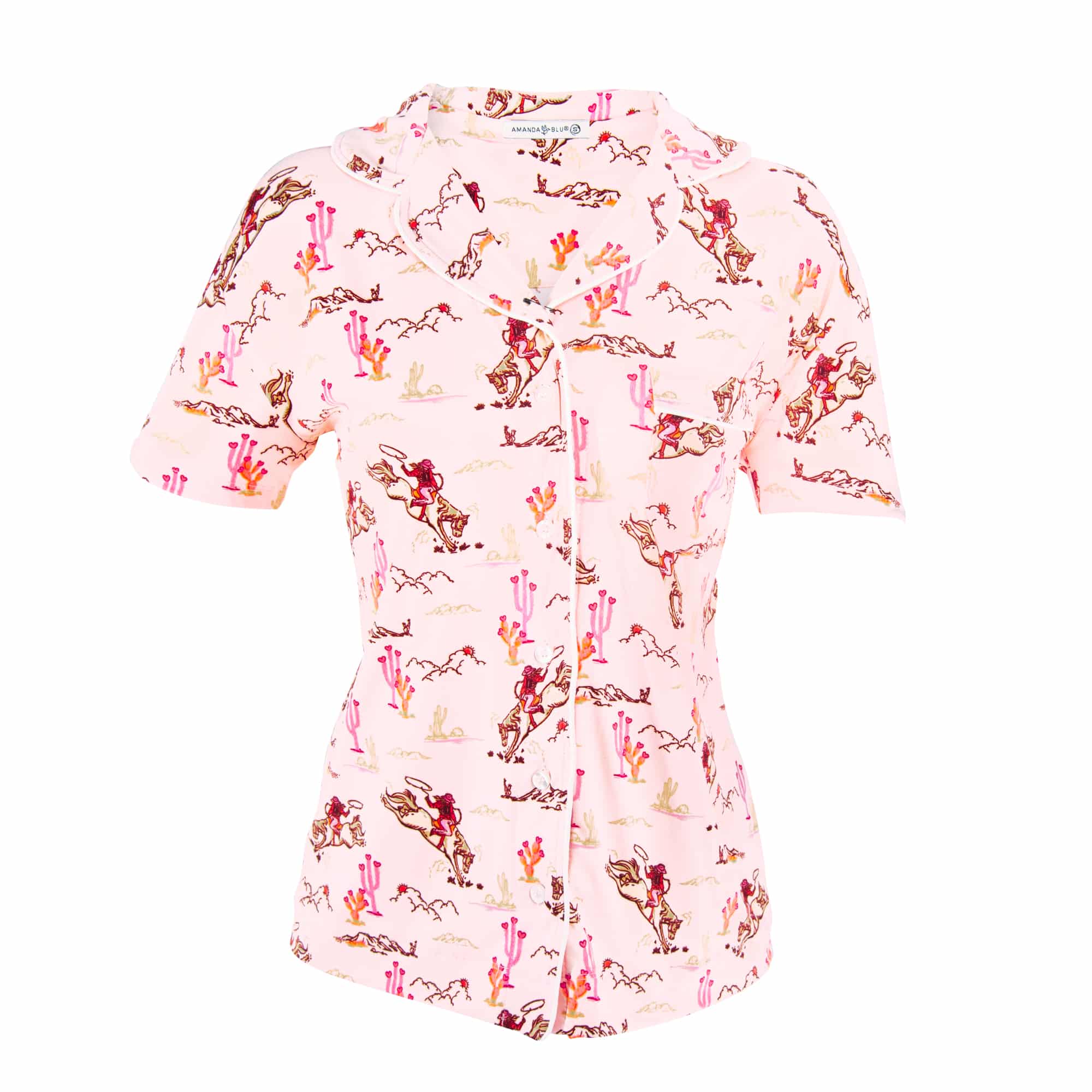 Vintage Cowgirl Pajama Top | Retro Pink Western PJ For Women