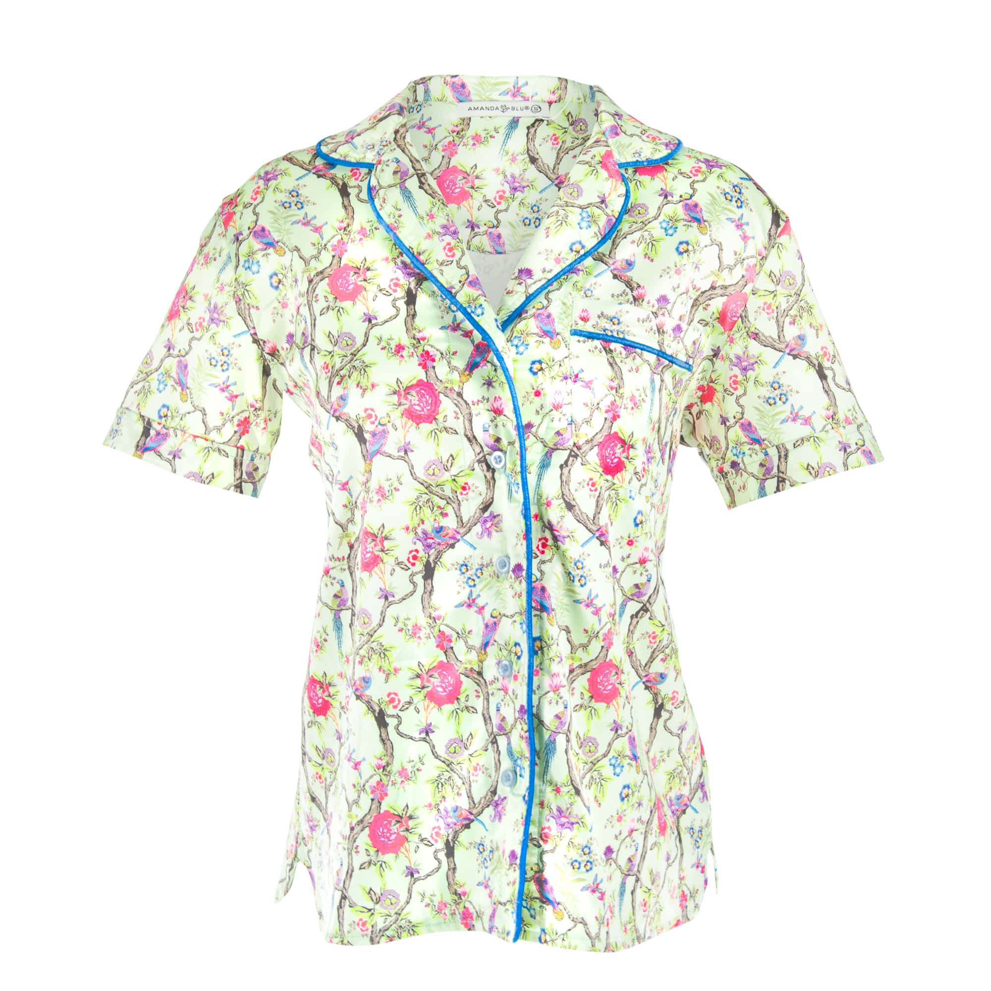 Peacock Silky Satin Pajama Top | Green Silk Animal PJs