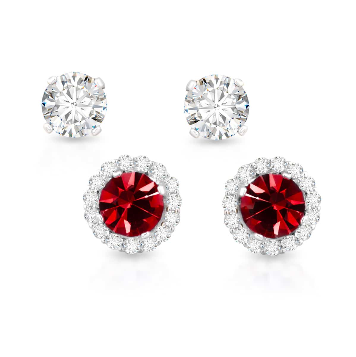 Birthstone Earrings with CZ Halo Jacket & Clear CZ