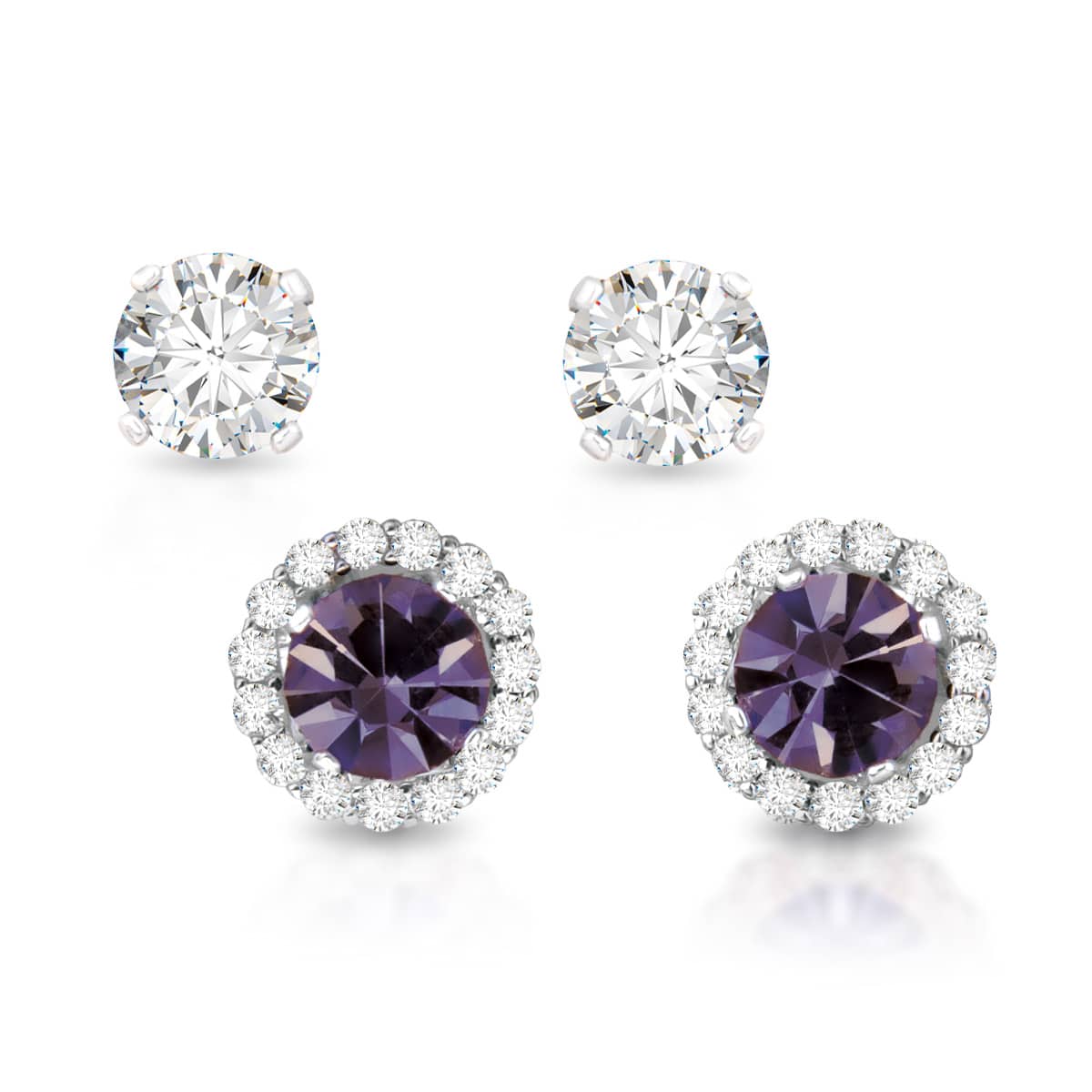Birthstone Earrings with CZ Halo Jacket & Clear CZ