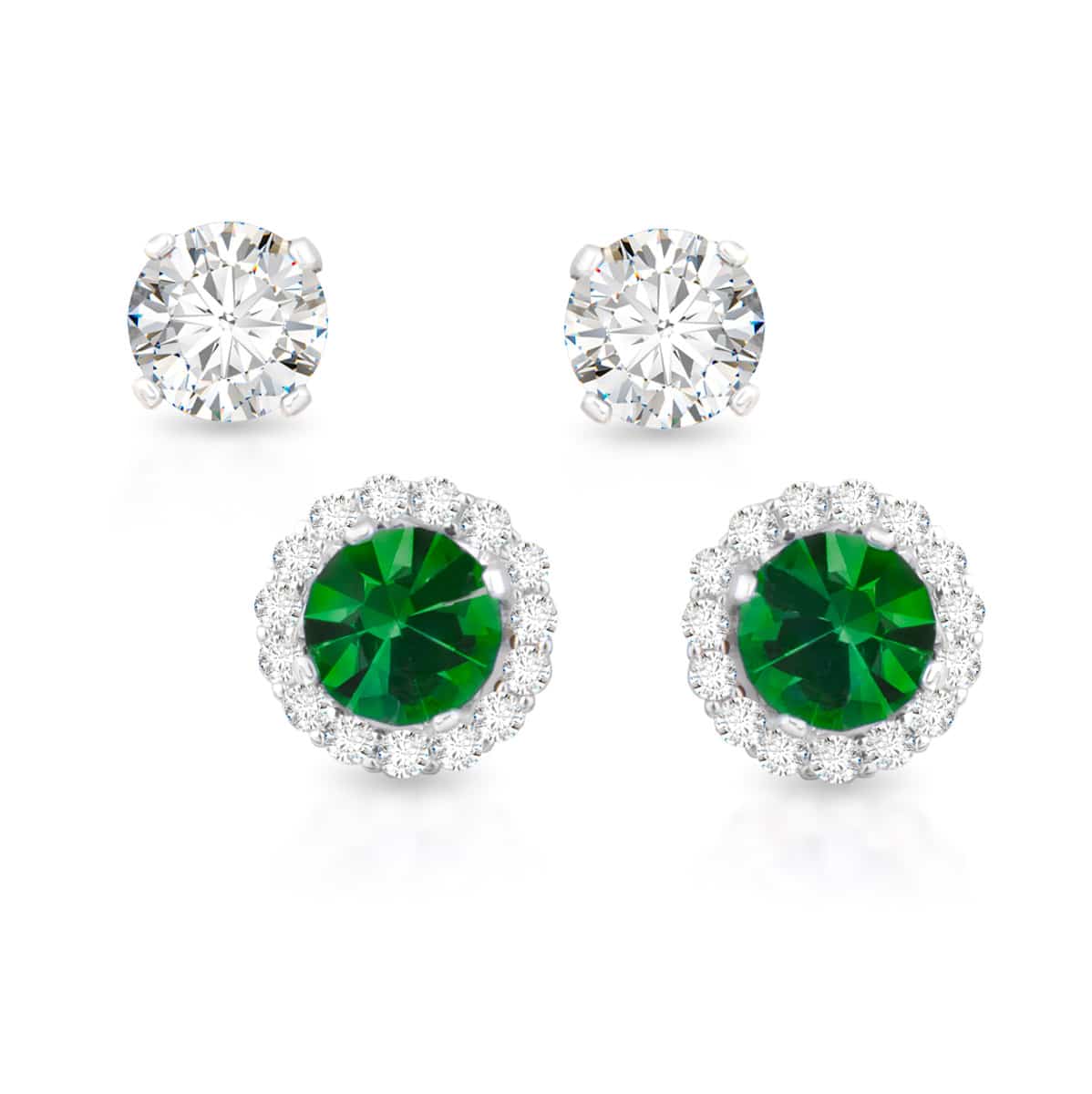 Birthstone Earrings with CZ Halo Jacket & Clear CZ