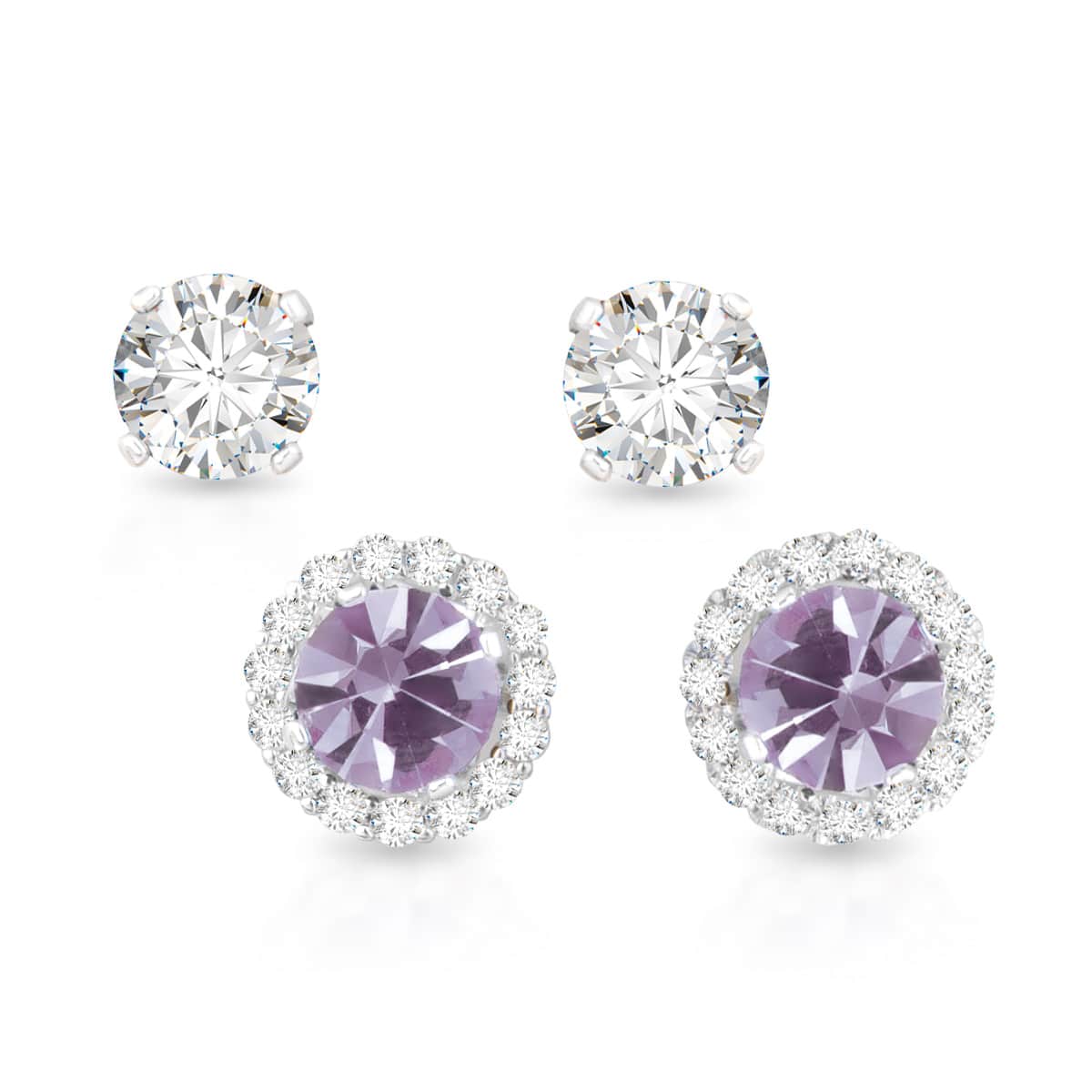 Birthstone Earrings with CZ Halo Jacket & Clear CZ