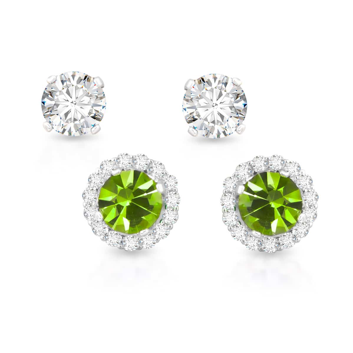 Birthstone Earrings with CZ Halo Jacket & Clear CZ