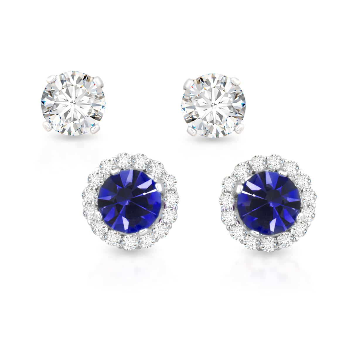 Birthstone Earrings with CZ Halo Jacket & Clear CZ