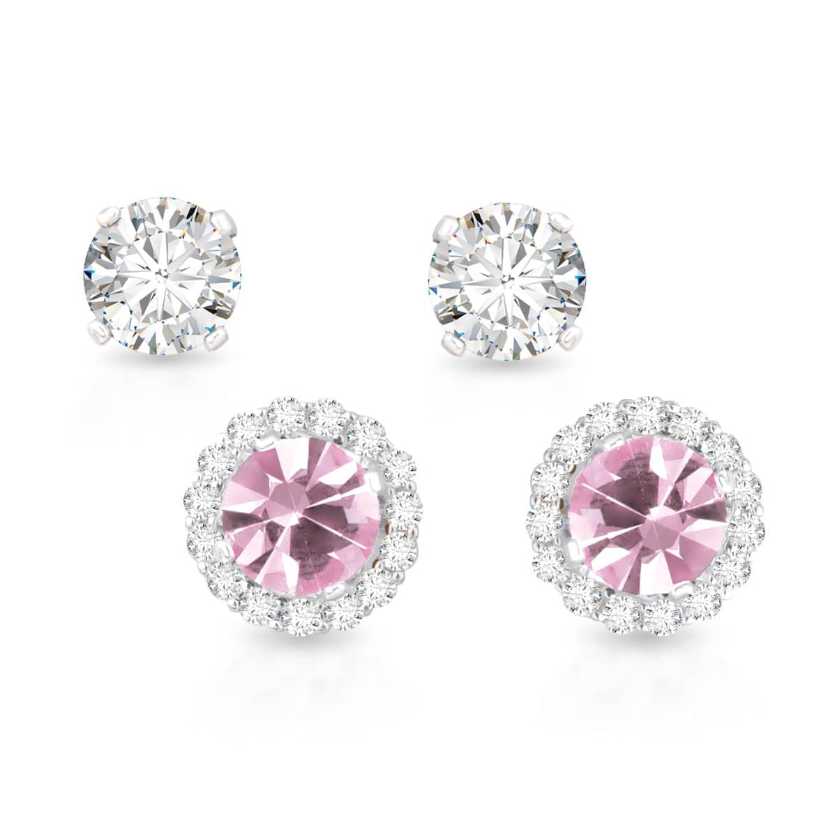 Birthstone Earrings with CZ Halo Jacket & Clear CZ