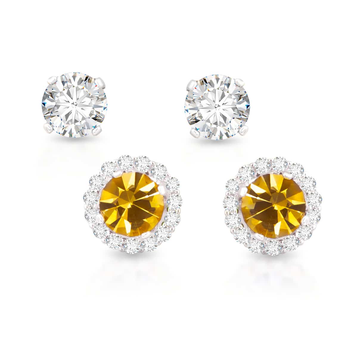 Birthstone Earrings with CZ Halo Jacket & Clear CZ