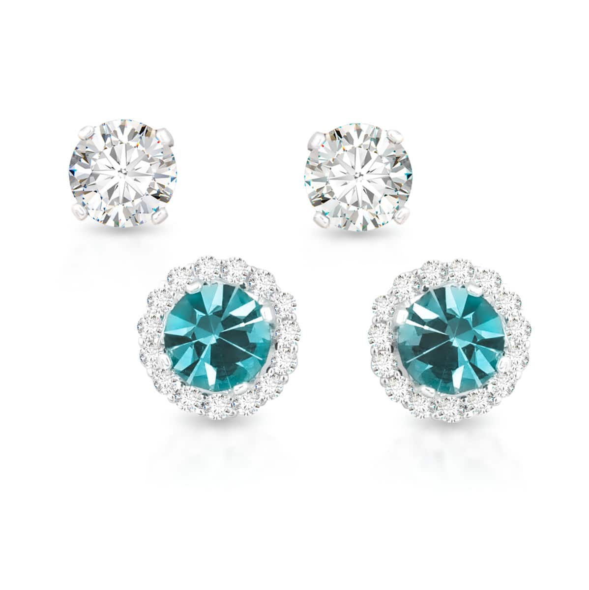 Birthstone Earrings with CZ Halo Jacket & Clear CZ