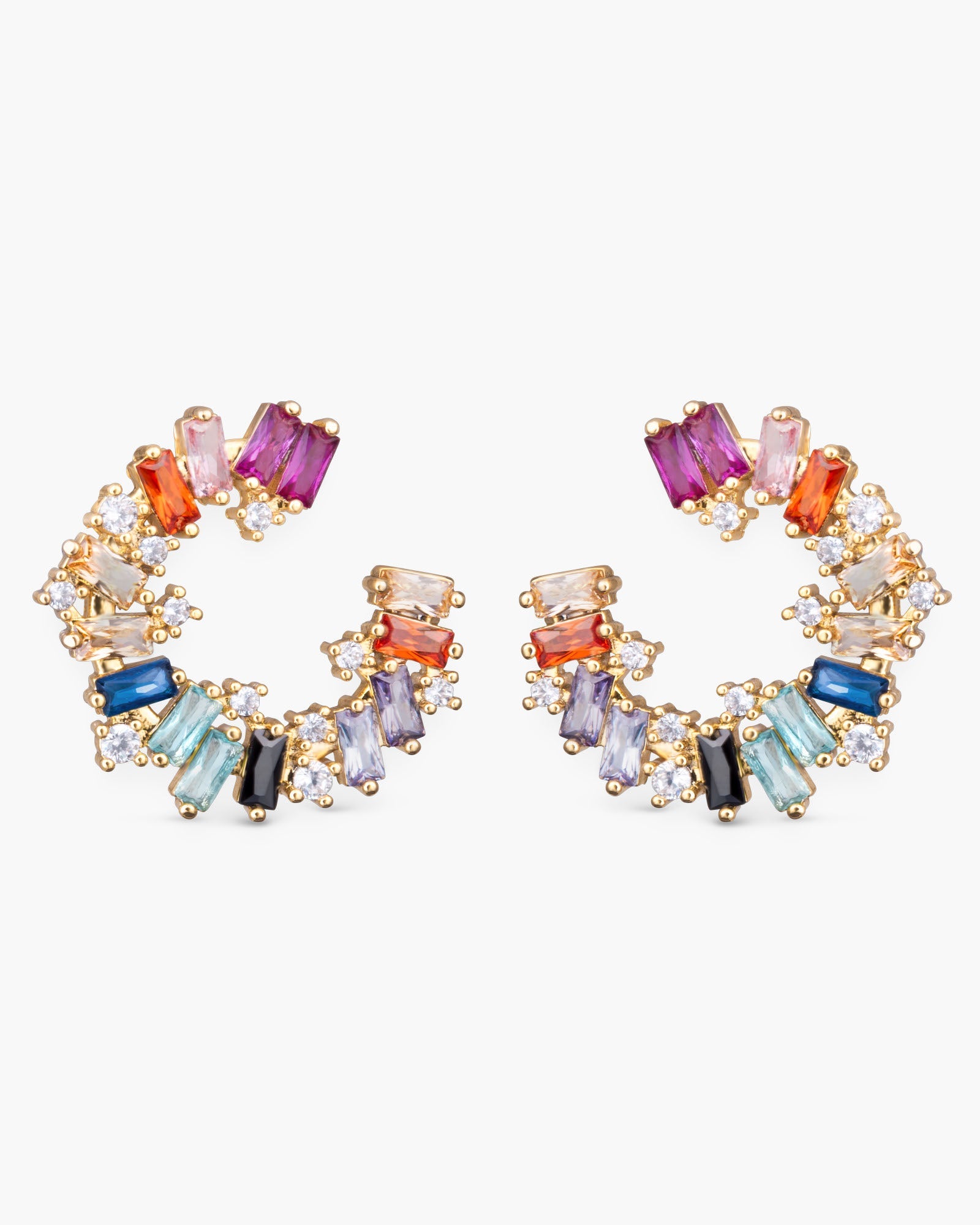 Multi-Color CZ Open Circle Earrings - Gold