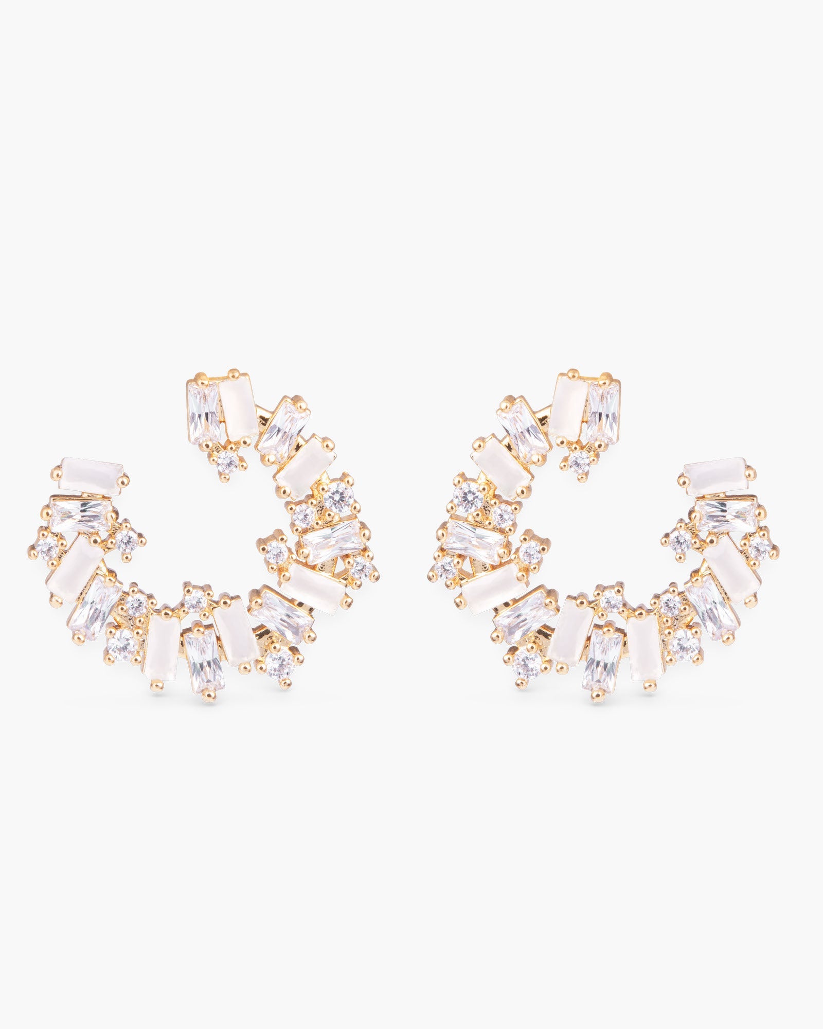 Opaque and Clear CZ Open Circle Earrings - Gold