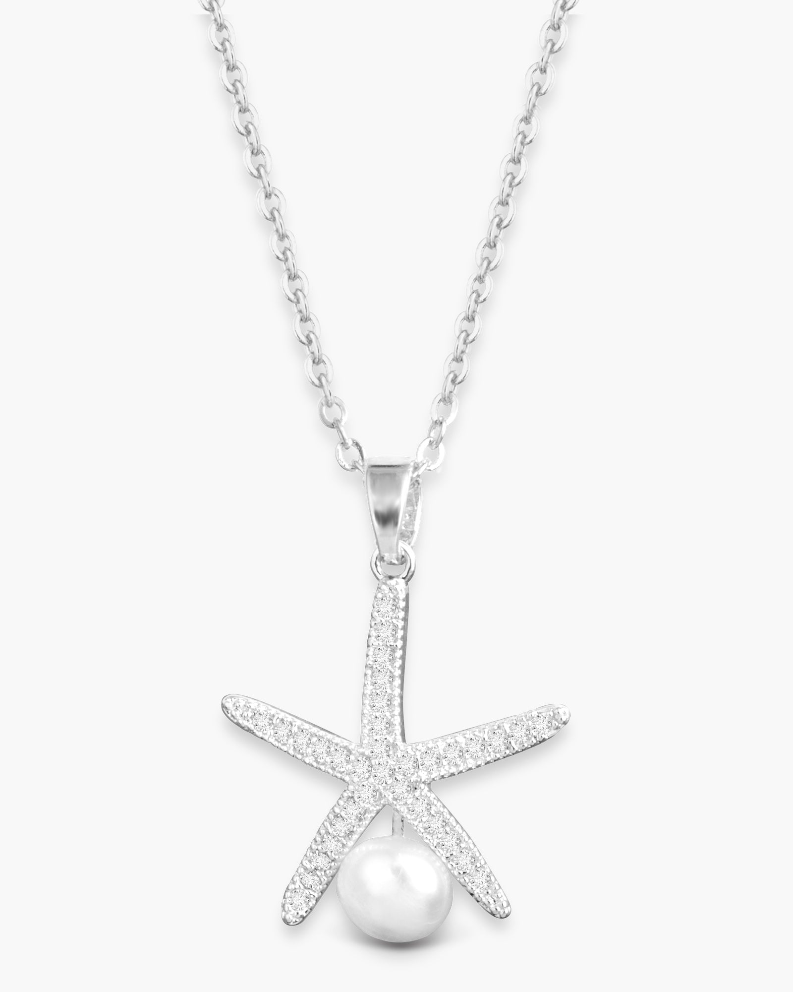 CZ Starfish with Pearl Necklace - Silver