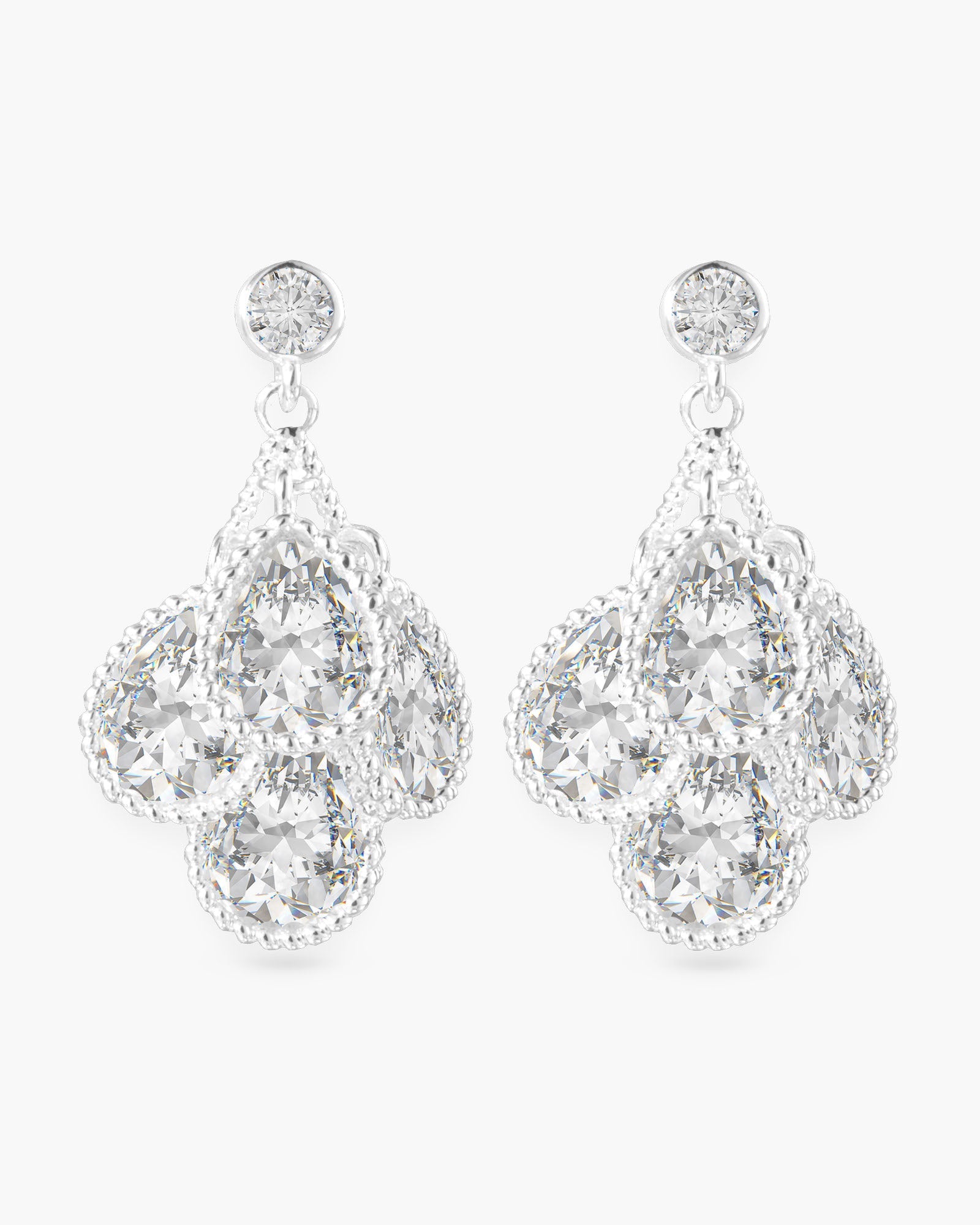 Silver Teardrop Cluster Earrings - Silver