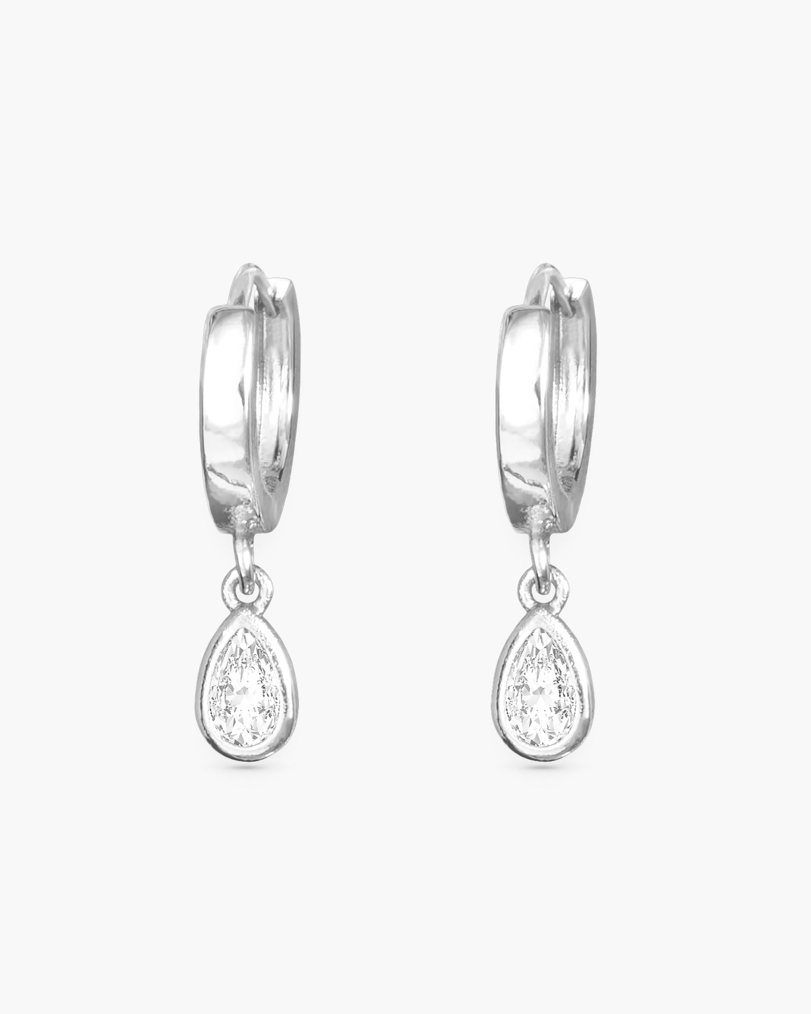 CZ Teardrop Huggie - Silver