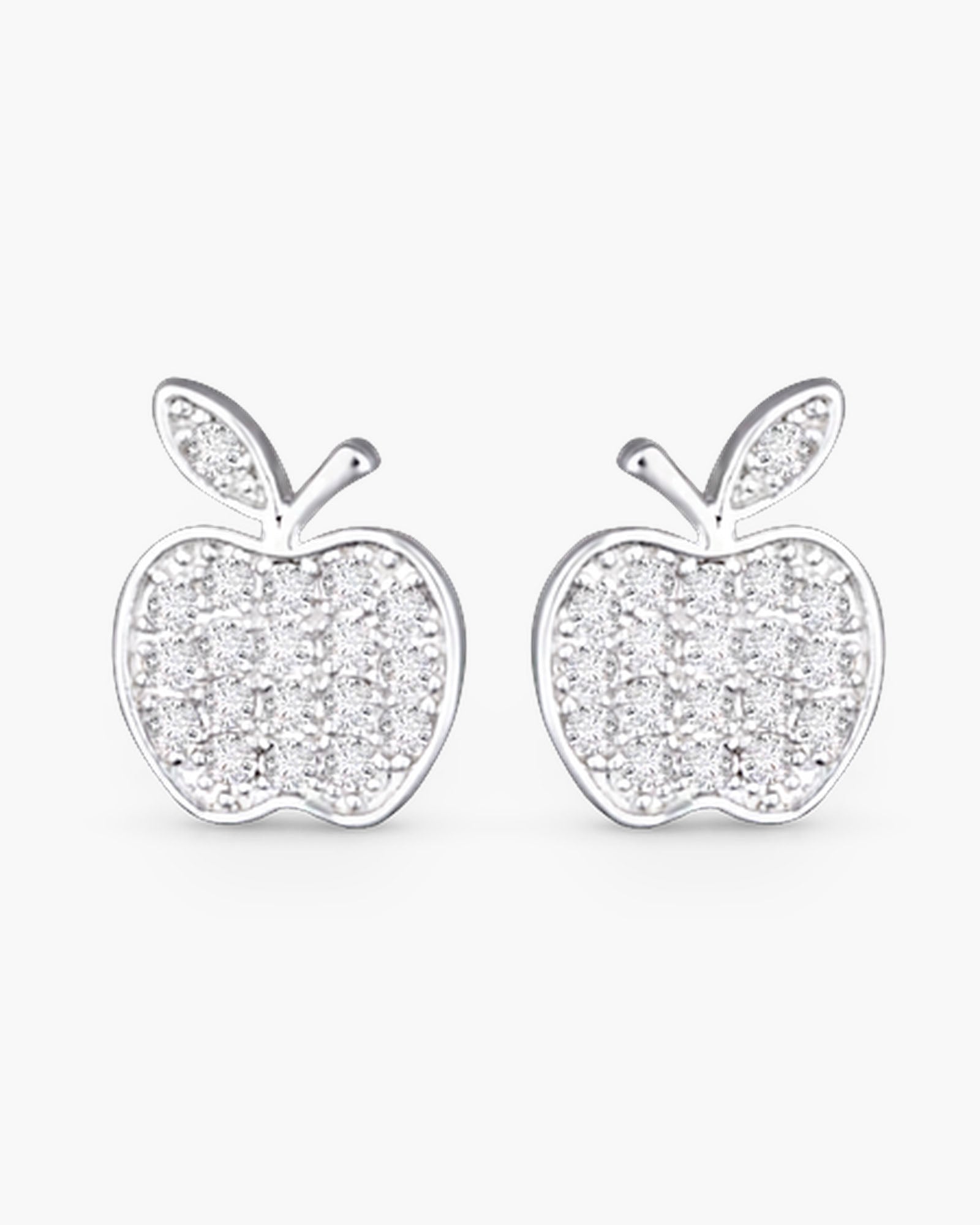 CZ Apple Stud Earrings - Silver