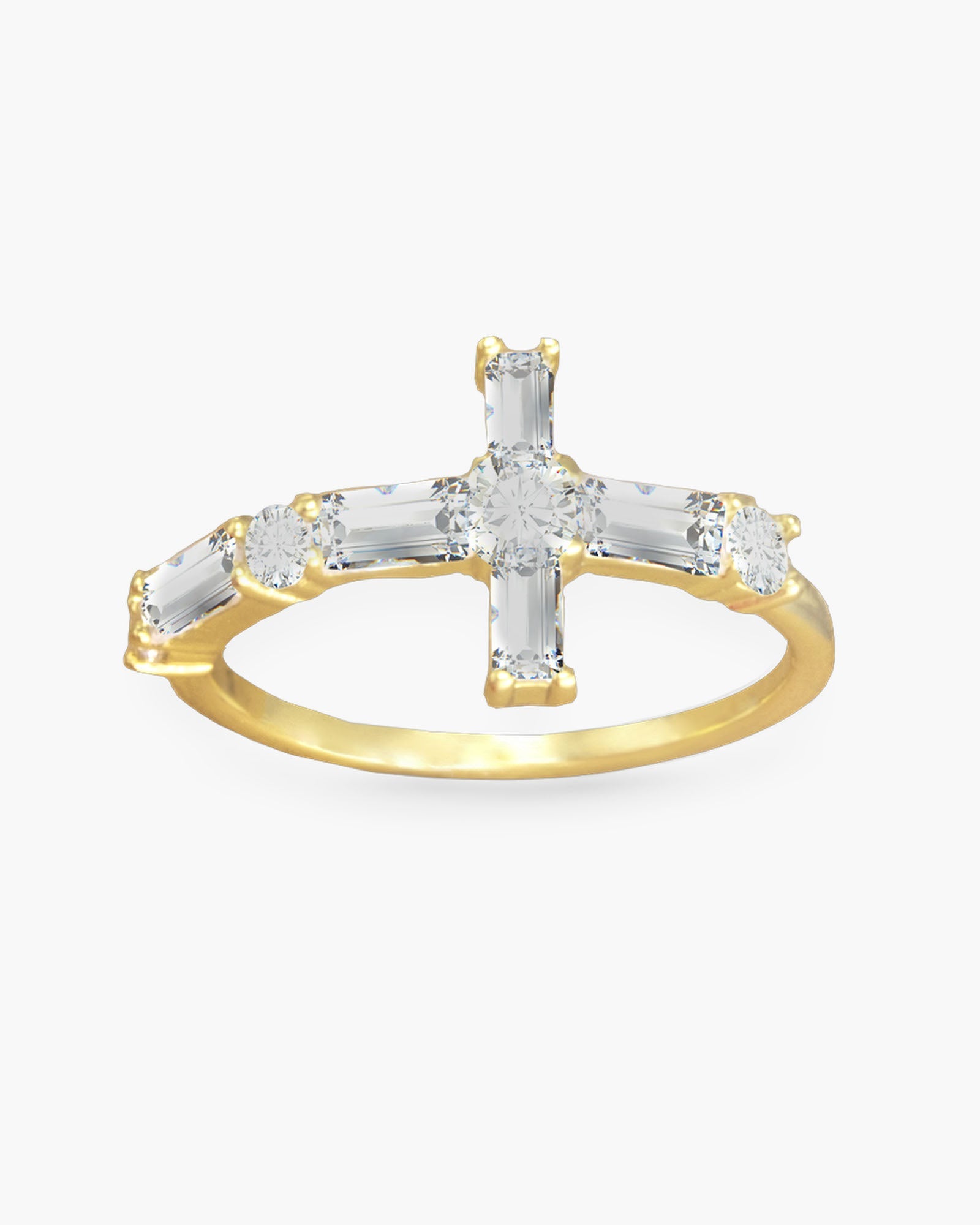 CZ Baguette Cross Ring Size 9 - Gold