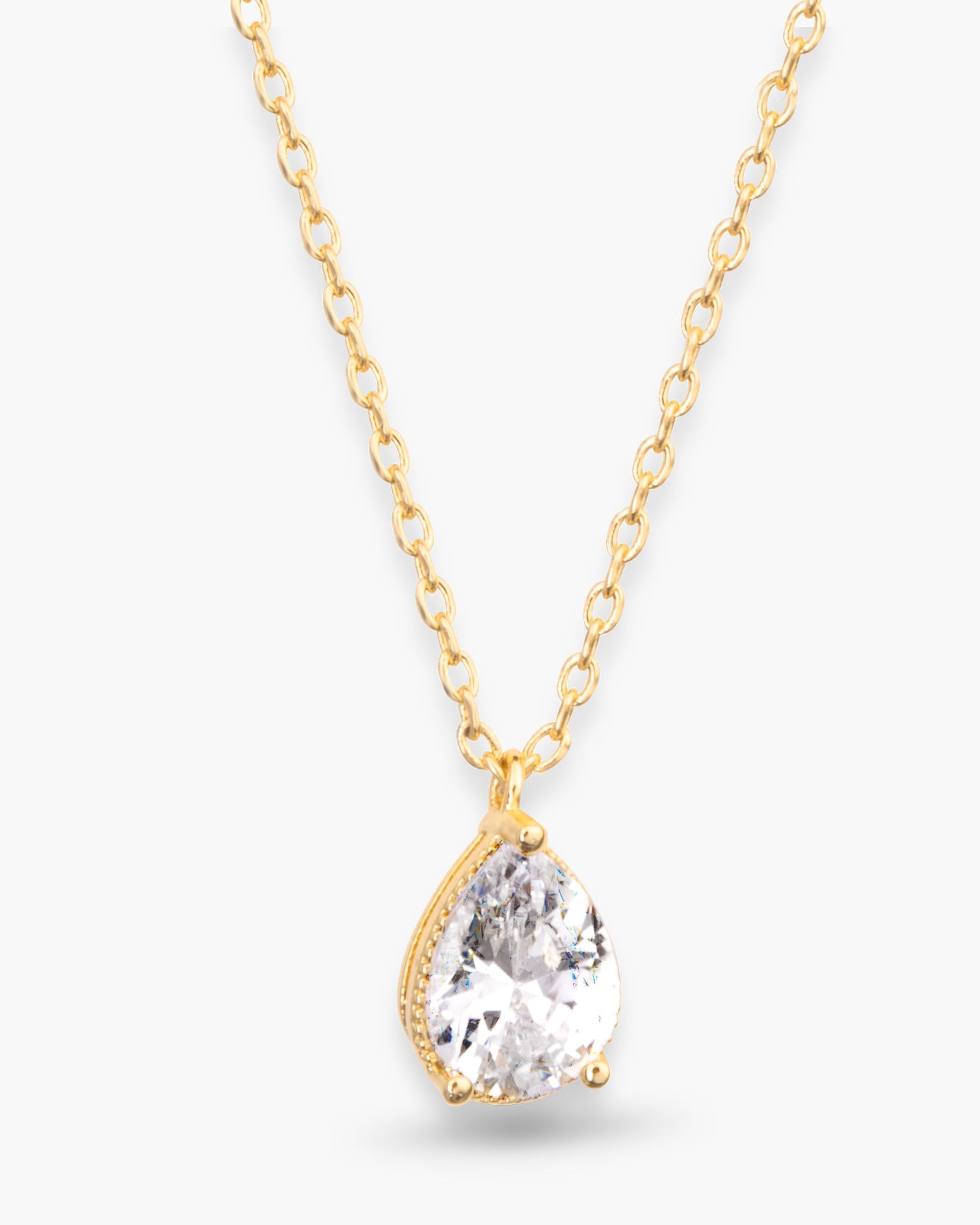 CZ Pear Shaped Solitaire Necklace - Gold