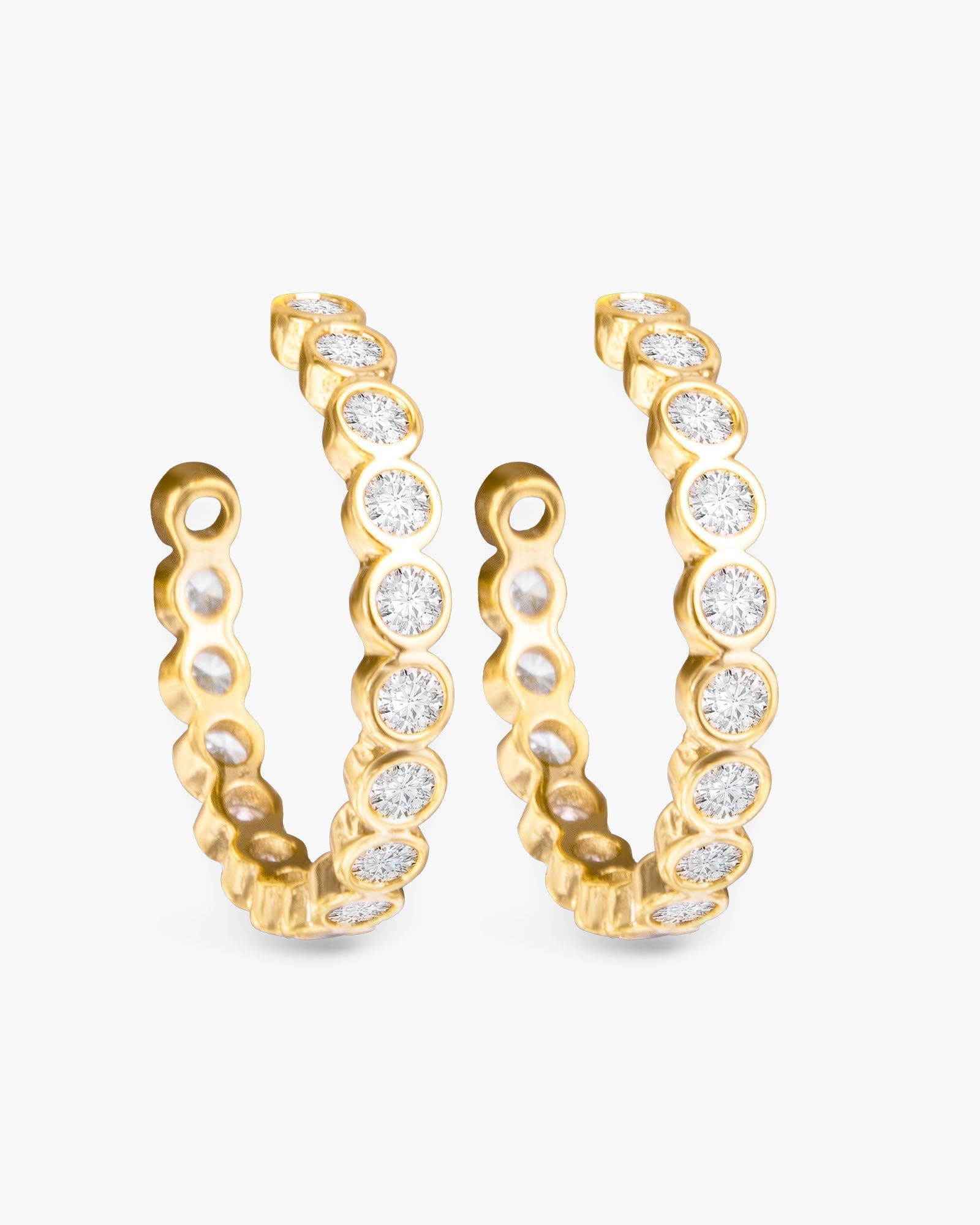 Bezel Set CZ Hoop Earring - Gold