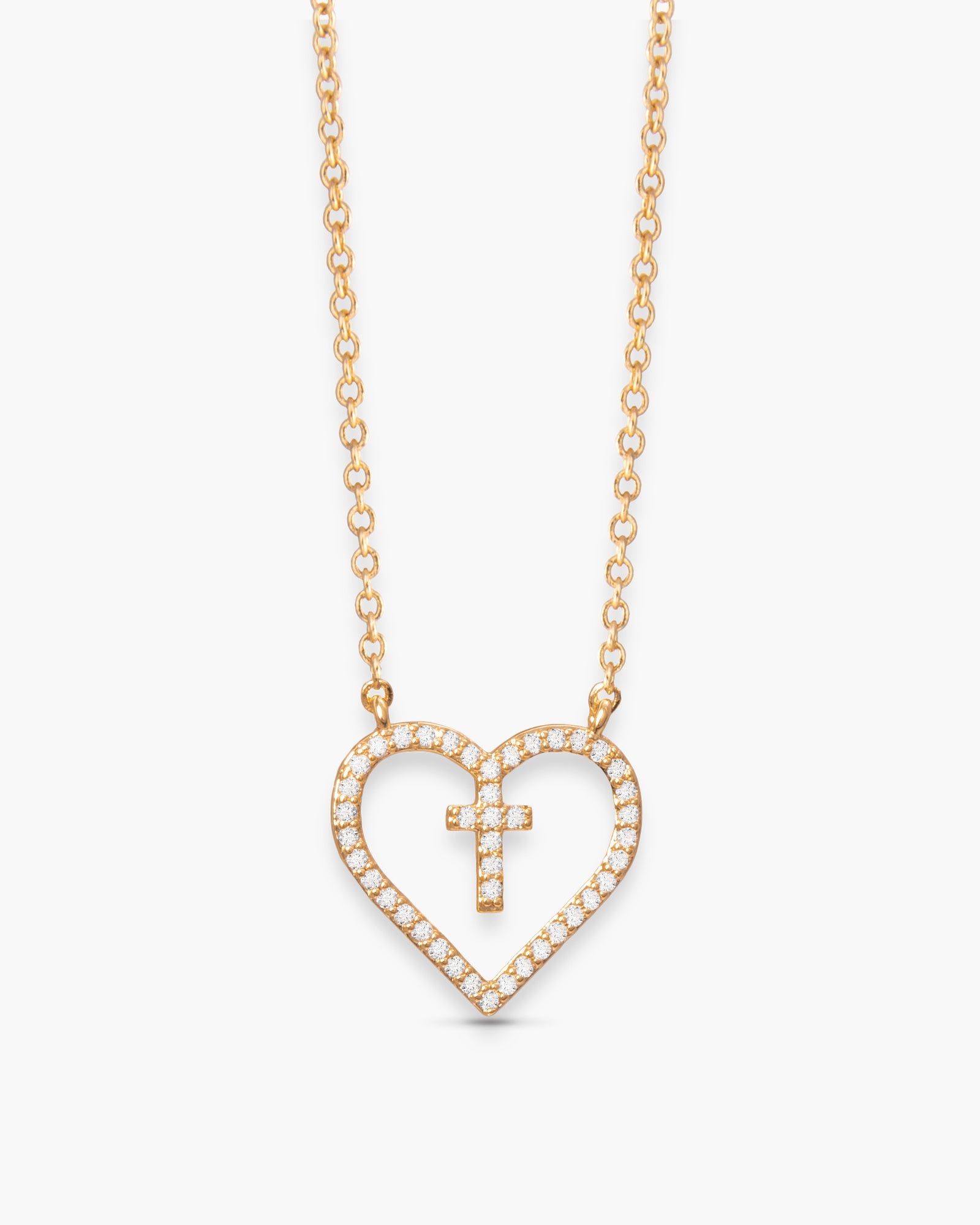 Gold Heart with Inset Cross Necklace - Gold