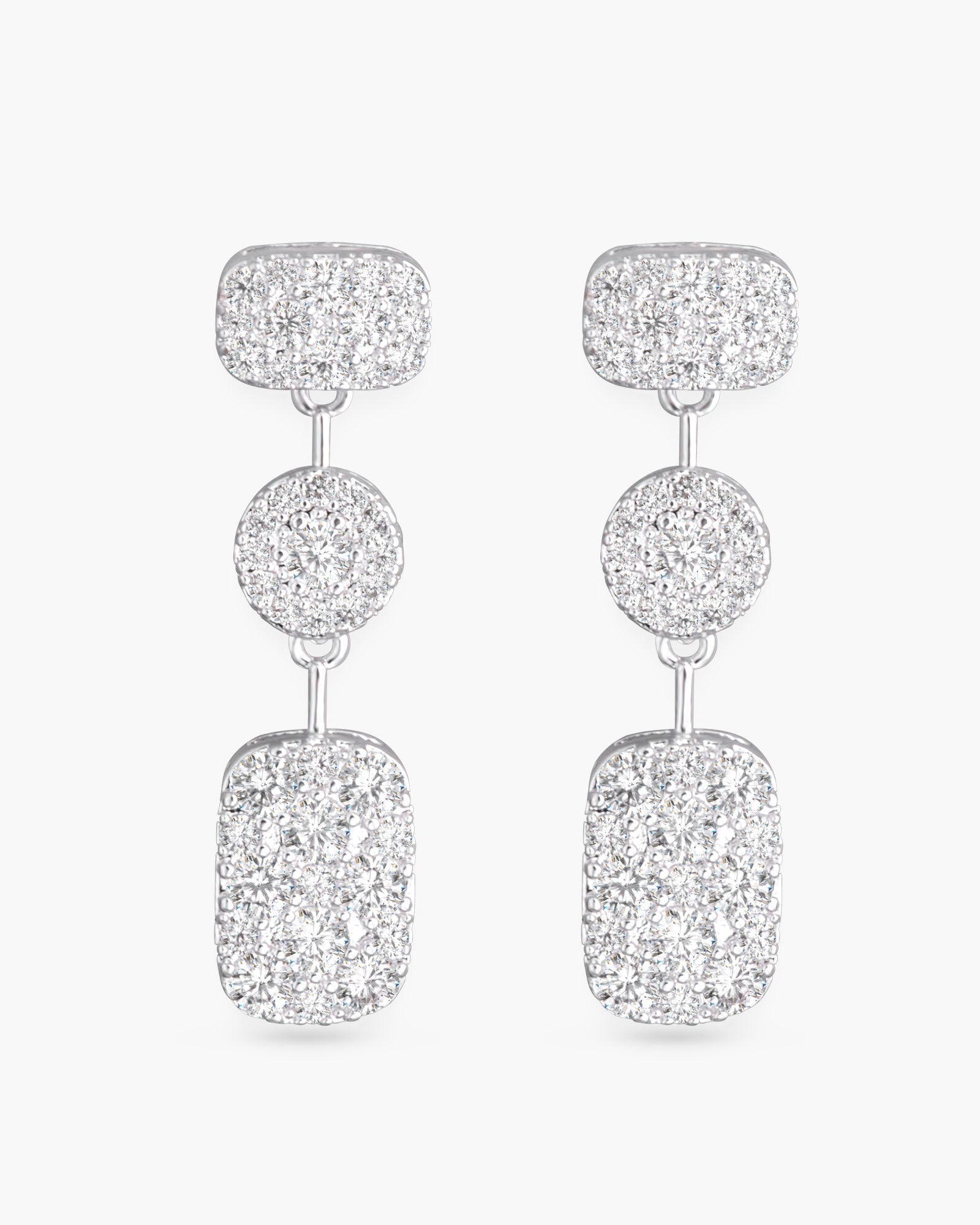 Pave CZ Triplet Drop Earrings - Silver