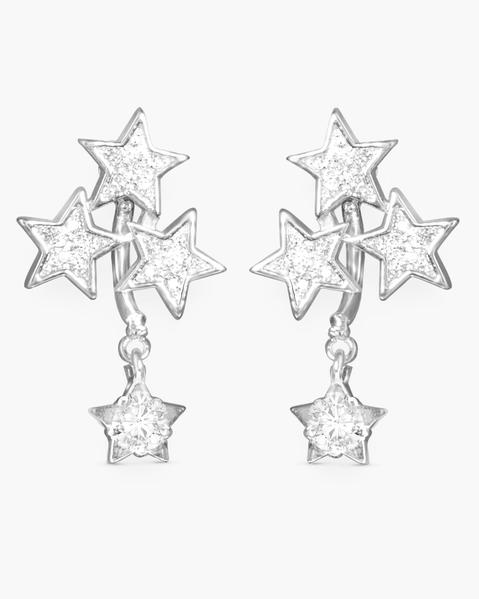 Four Star CZ Drop Earrings - Silver