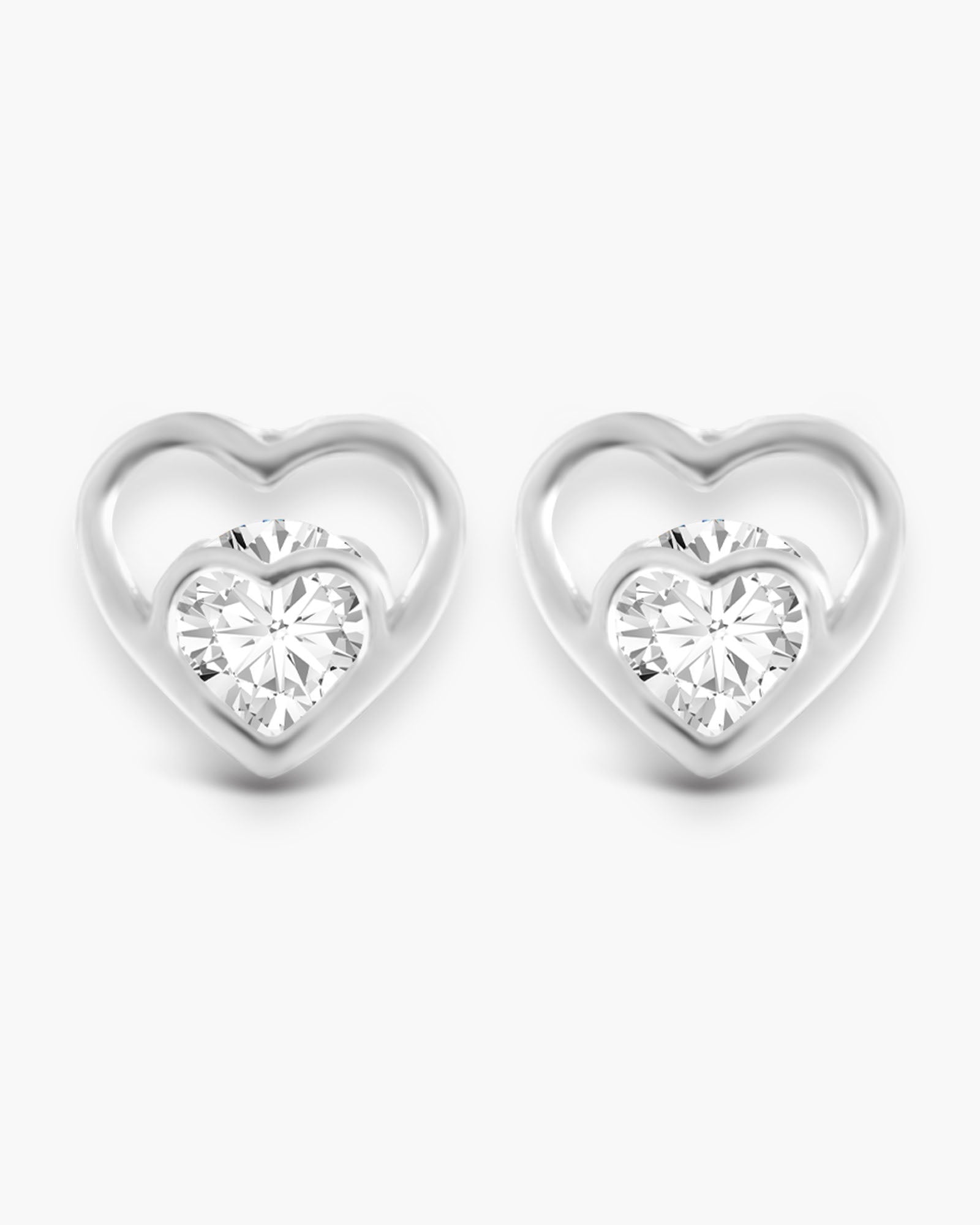 Double Heart CZ Stud - Silver