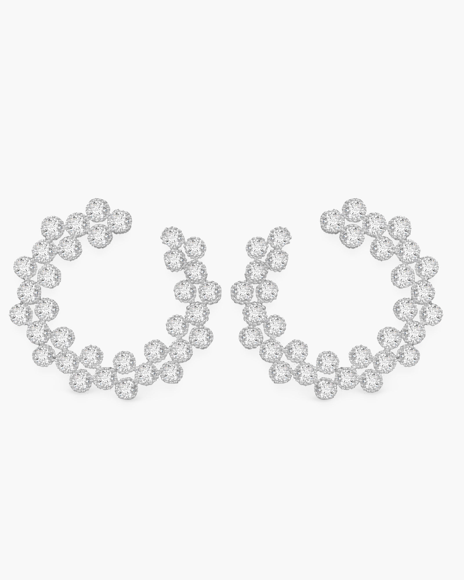 CZ Double Row Open Circle Earrings - Silver