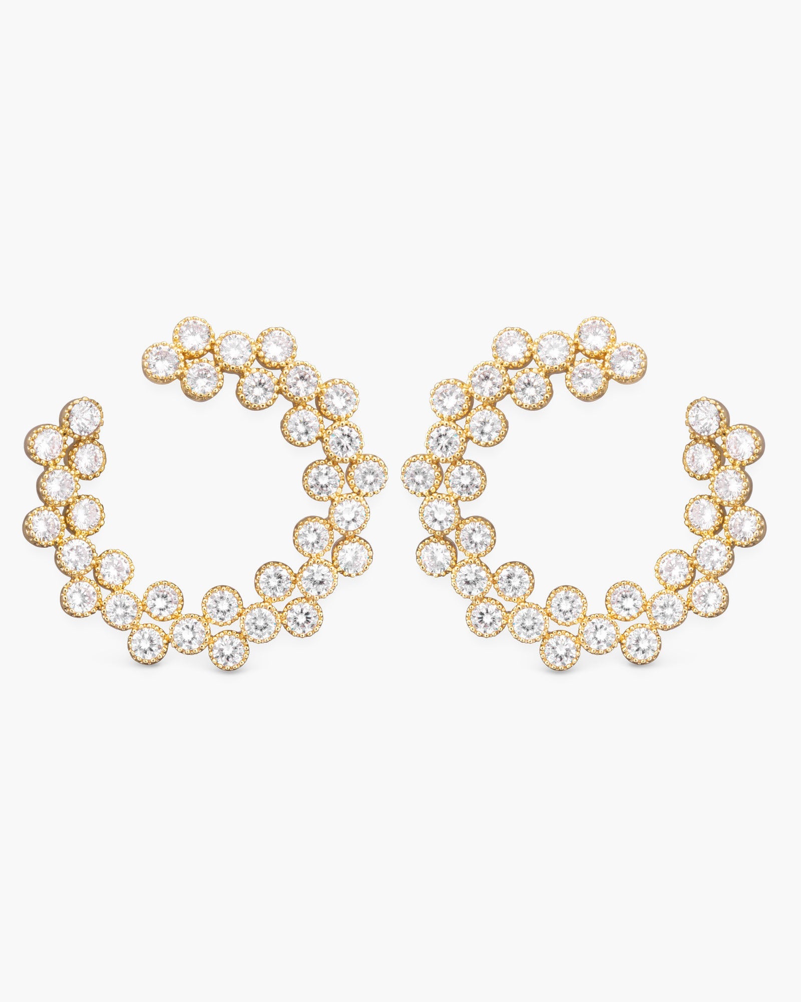 CZ Double Row Open Circle Earrings - Gold