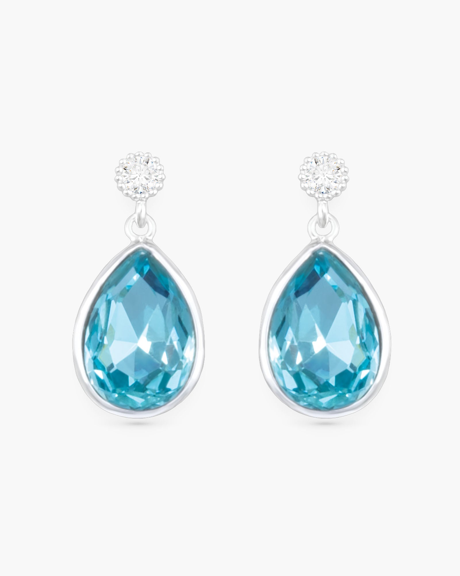 Pear Shaped Blue CZ Drop Earrings - Silver