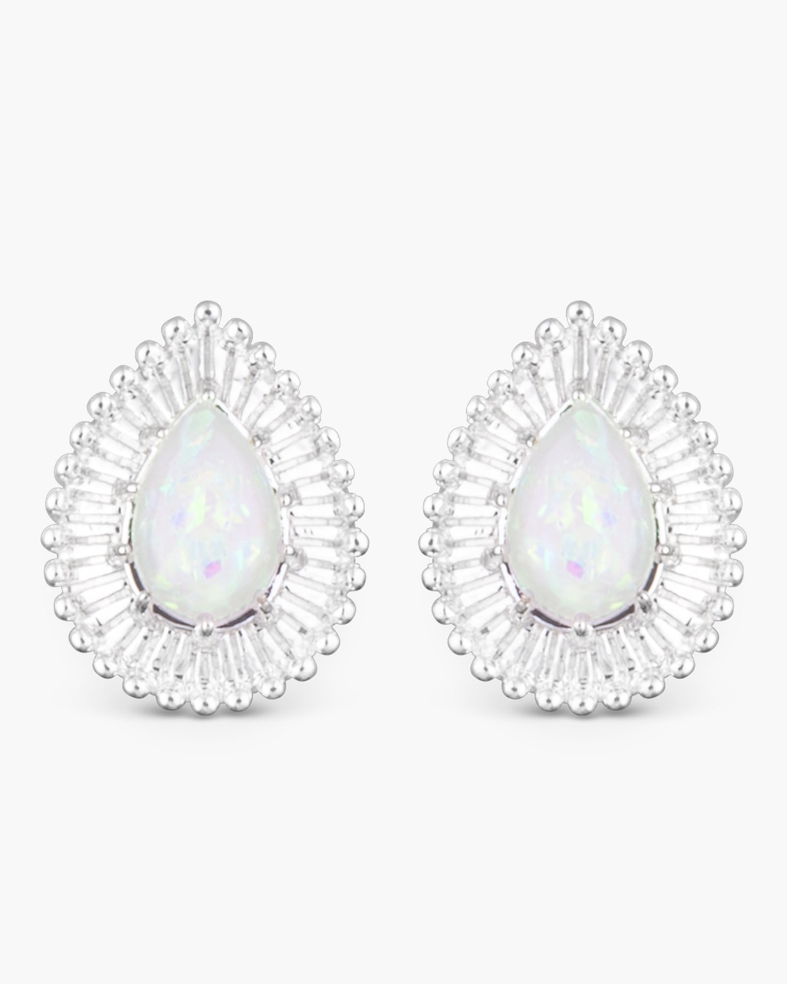 Teardrop Opal Stud Earrings - Silver