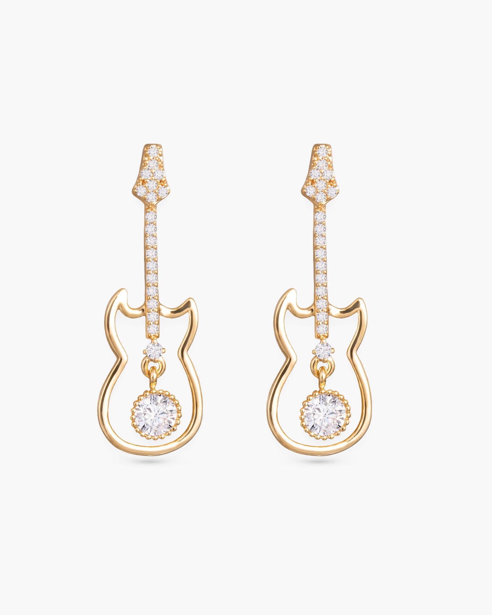 CZ Open Guitar Earrings - Gold