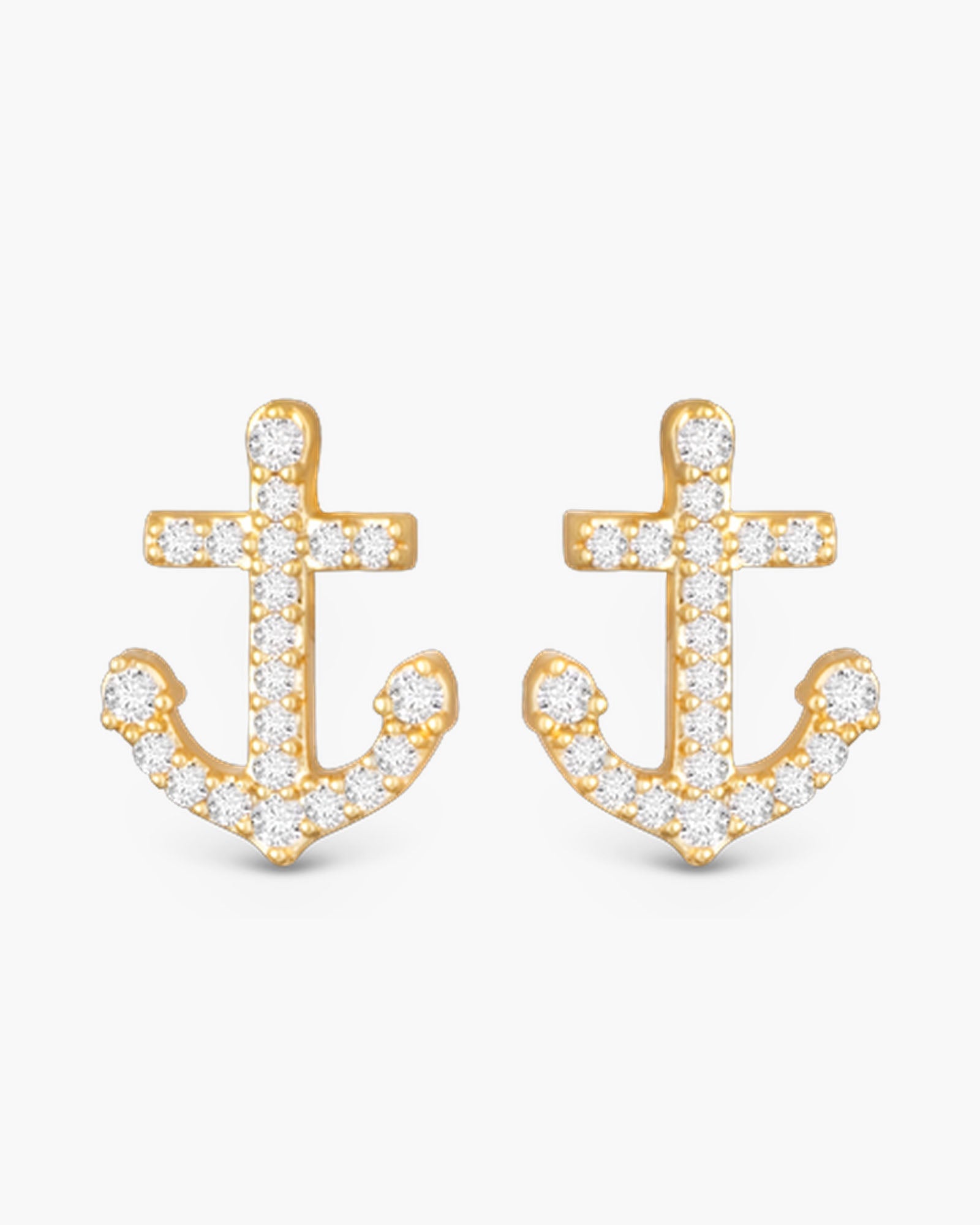 Small CZ Anchor Earrings - Gold