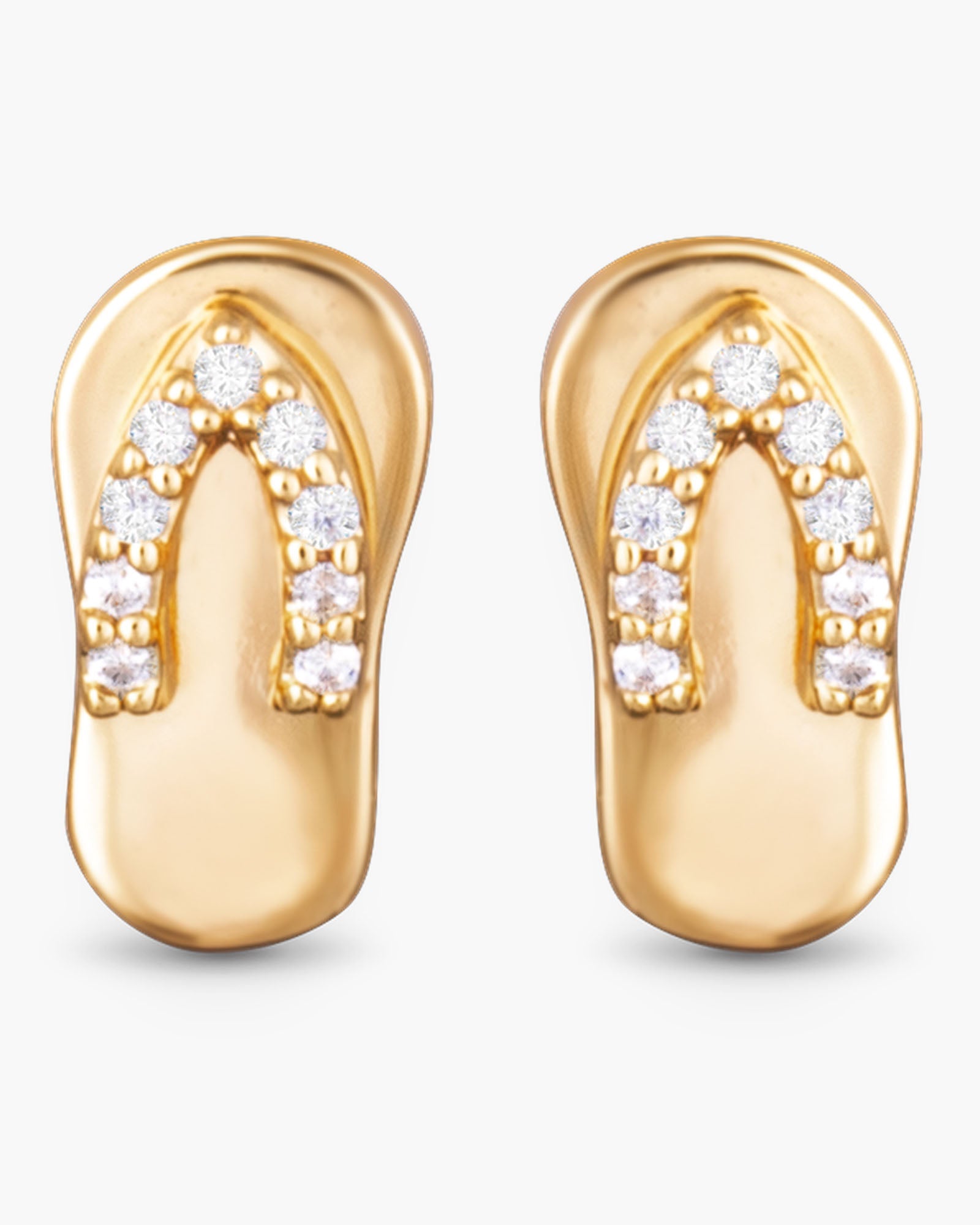 CZ Strap Flip Flop Stud Earrings - Gold