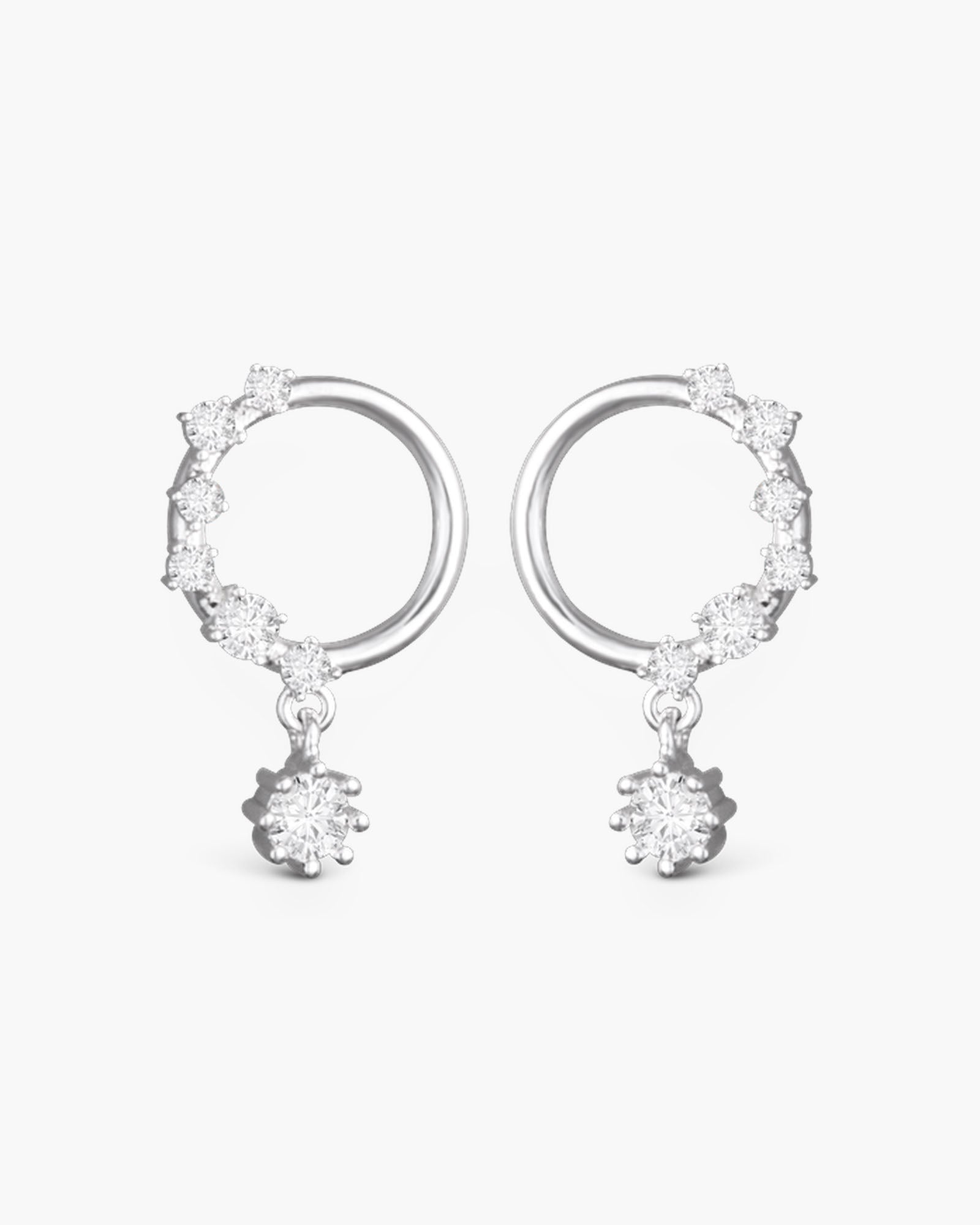 Circle CZ with Drop Earrings - Silver