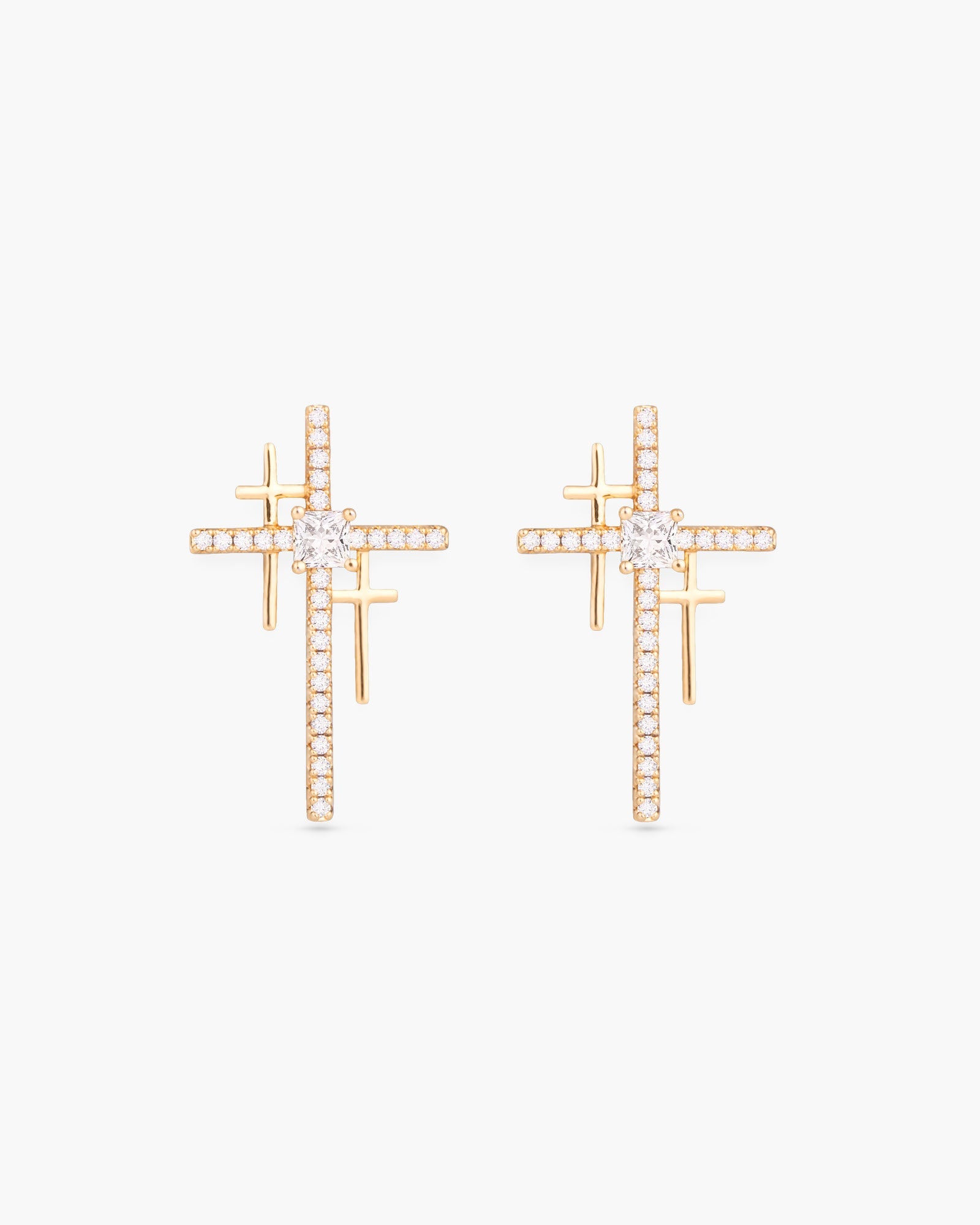 Triple Cross CZ Earrings - Gold