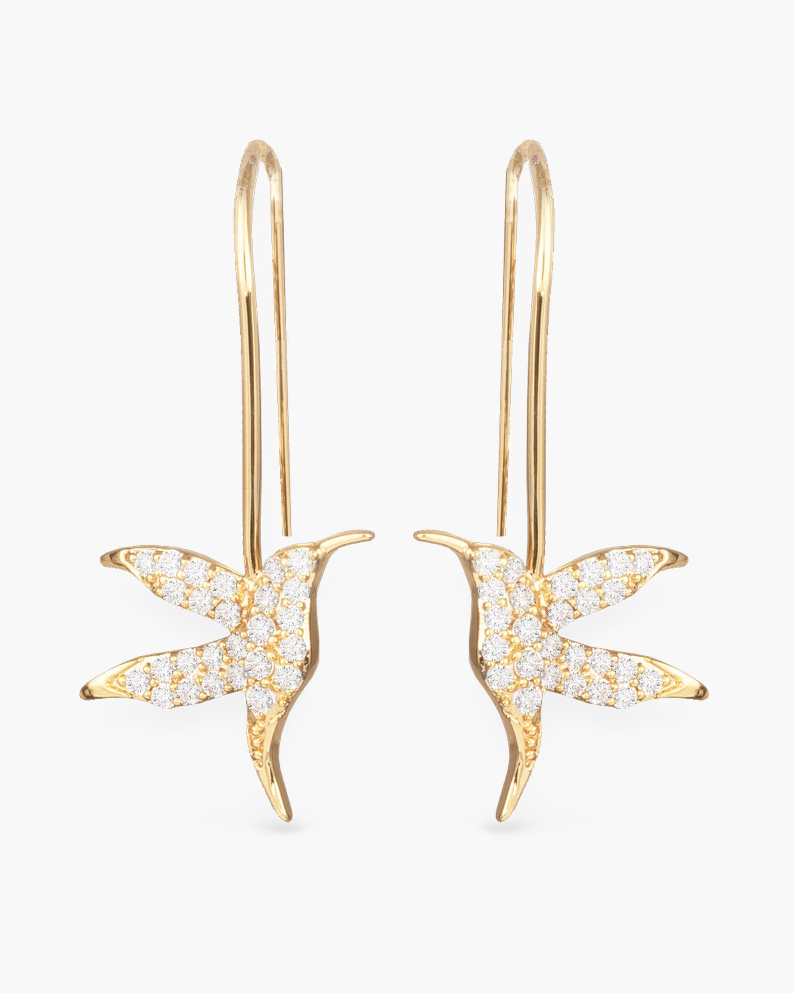 Hummingbird CZ Drop Earrings - Gold