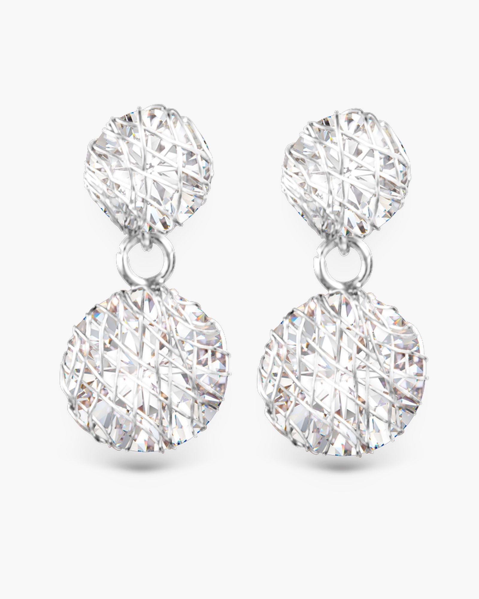 Wire Overlay CZ Drop Earrings - Silver
