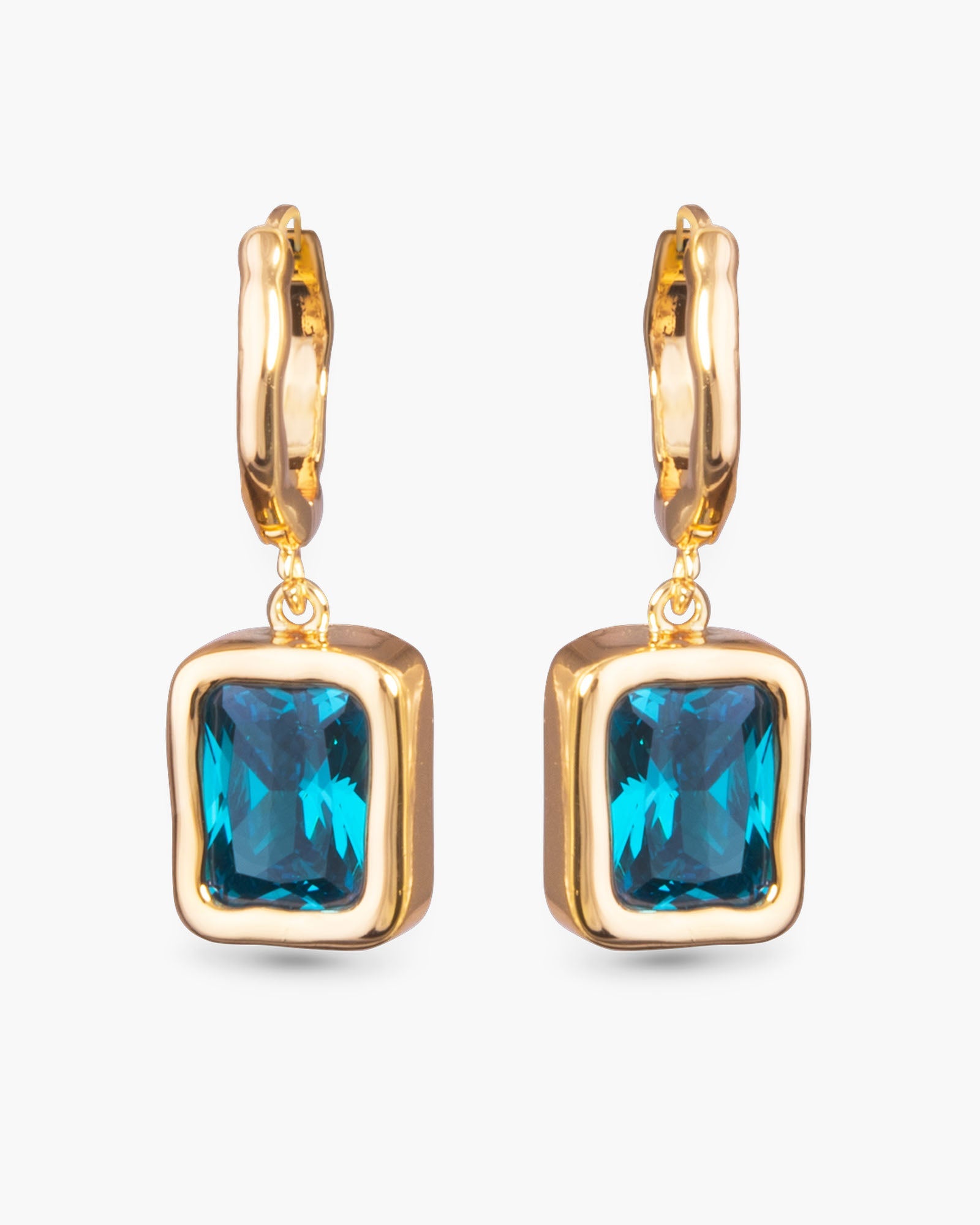 Huggie with Blue Emerald Cut CZ Earrings - Gold