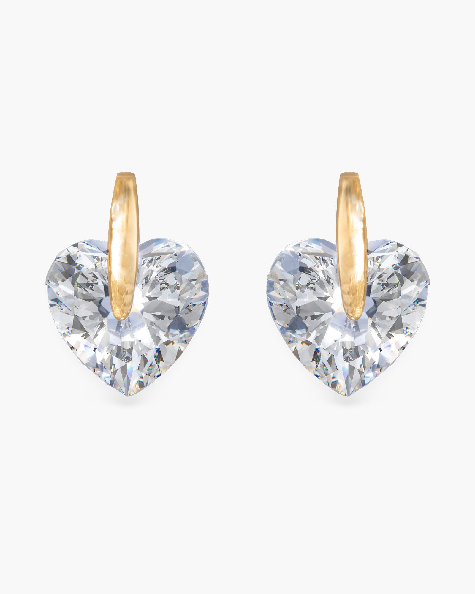 Pinched Heart CZ Earrings - Gold