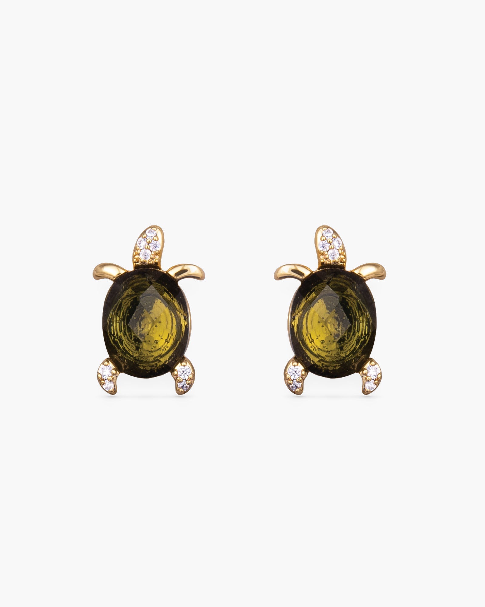 Green CZ Turtle Earrings - Gold