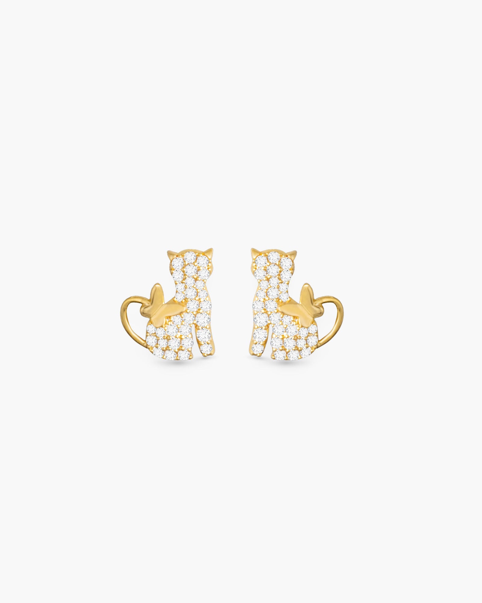 CZ Cat with Butterfly Tail Earrings - Gold