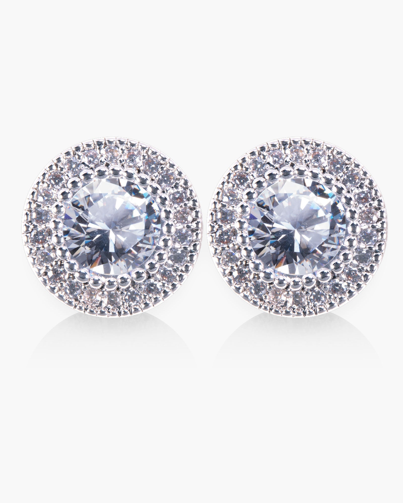 Ice Blu Round Halo Stud Earrings - Silver
